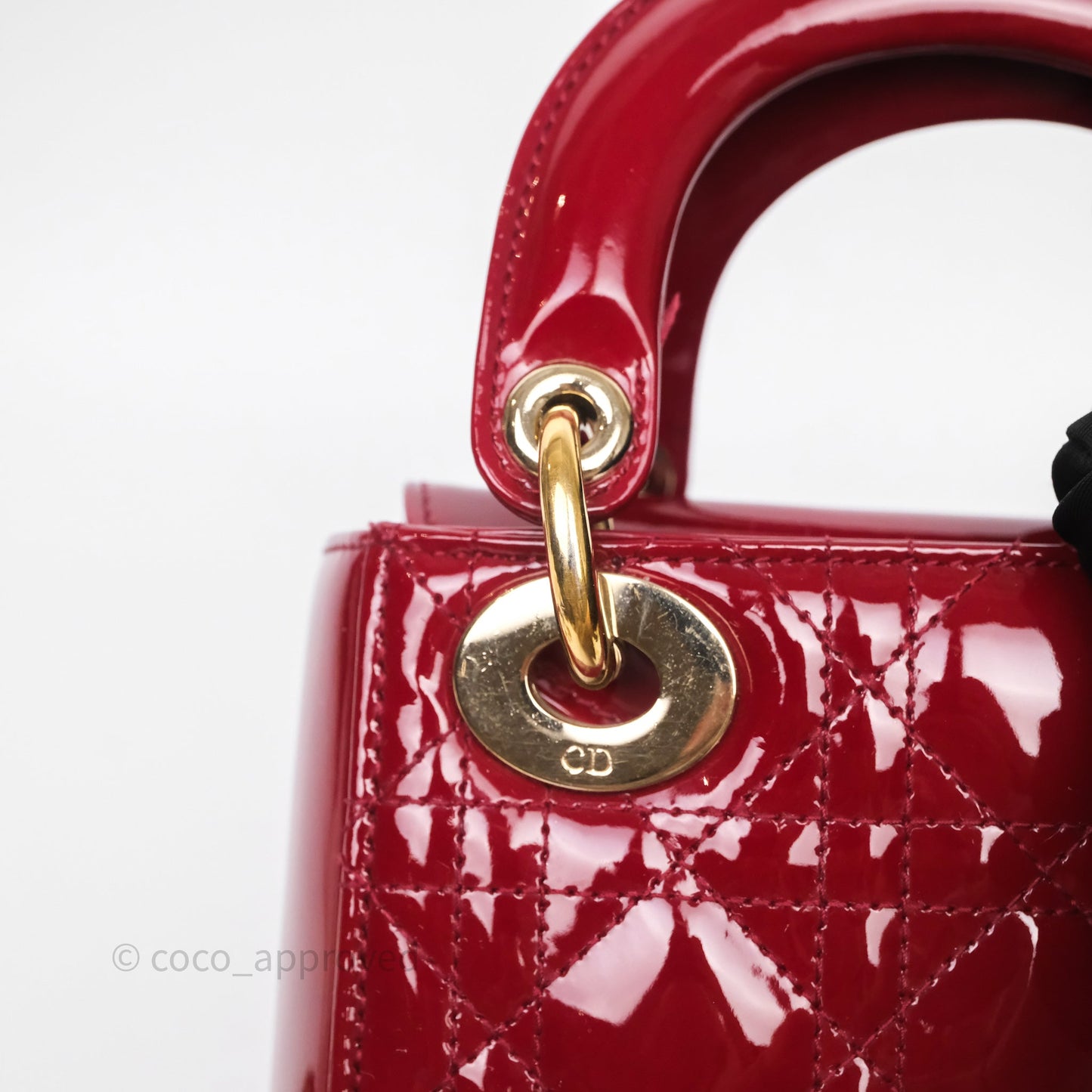 Christian Dior Mini Lady Dior Bag Red Patent Gold Hardware
