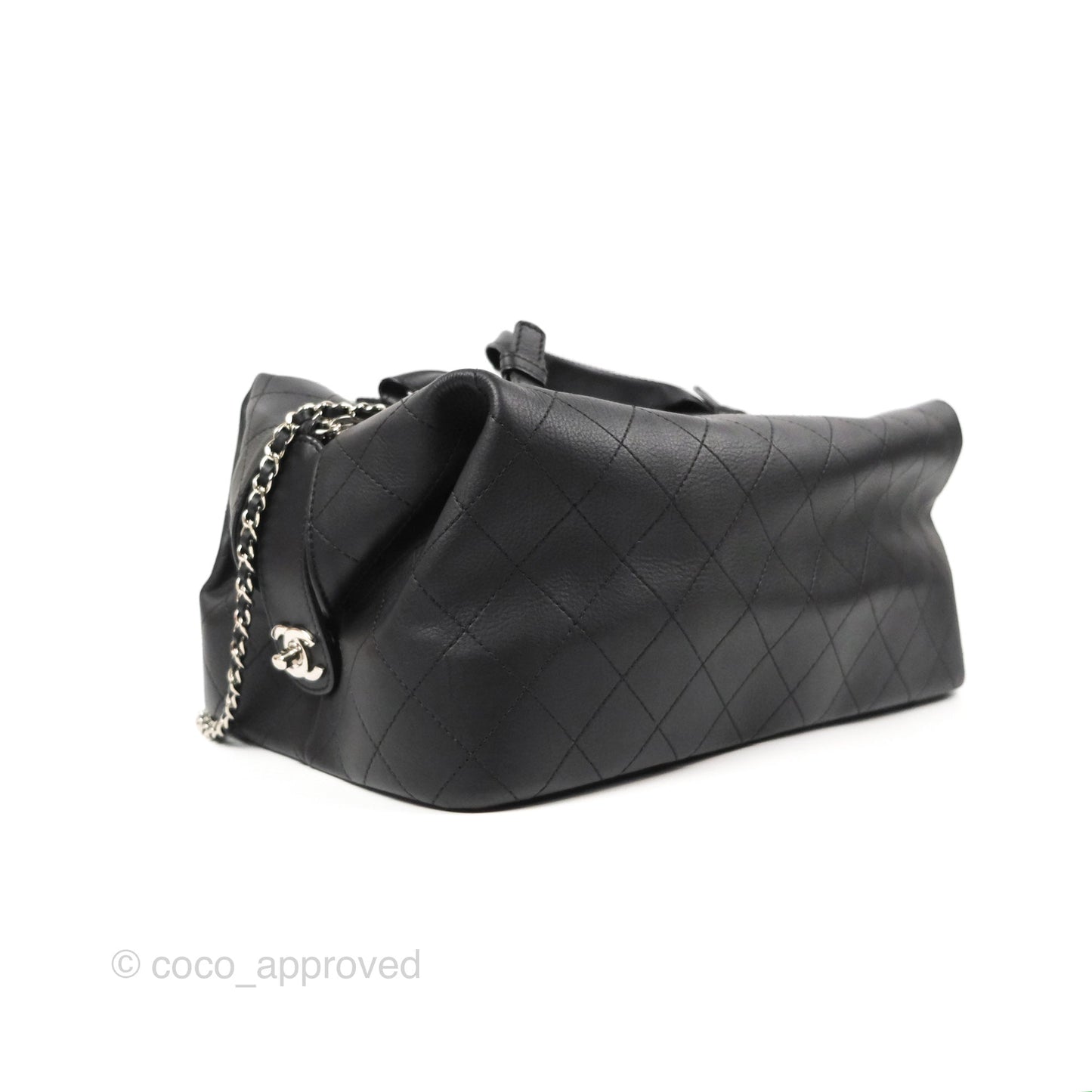 Chanel Flat Quilted Boston Bag Black Calfskin Silver Hardware