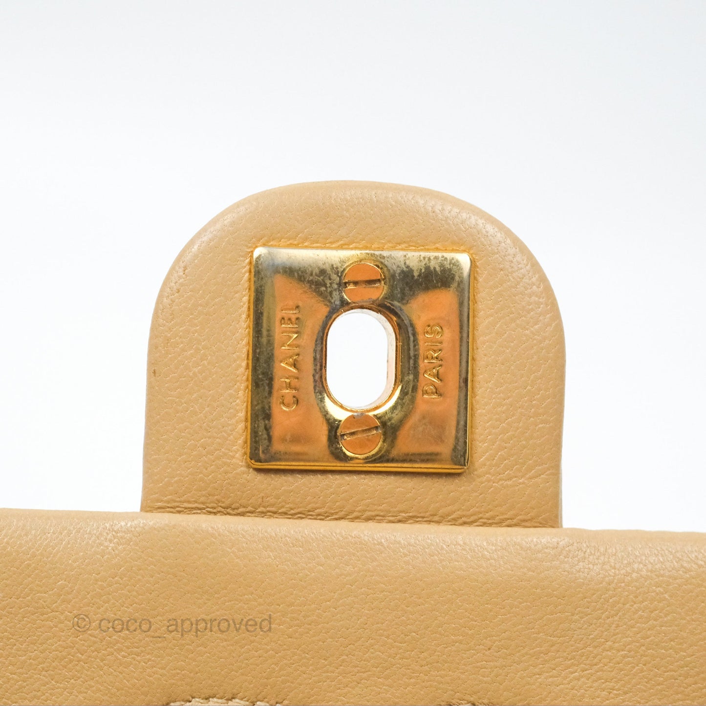 Chanel Vintage Square Flap Bag Beige Lambskin 24K Gold Hardware