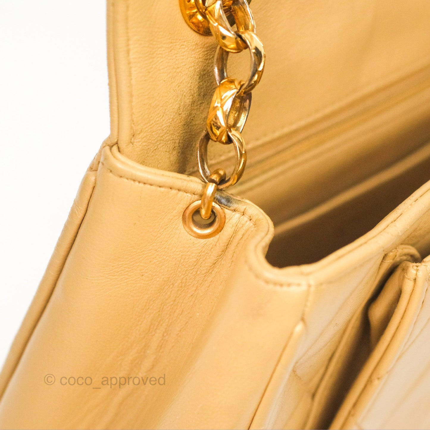 Chanel Vintage Round Flap Bag Quilted Beige Lambskin Gold Hardware