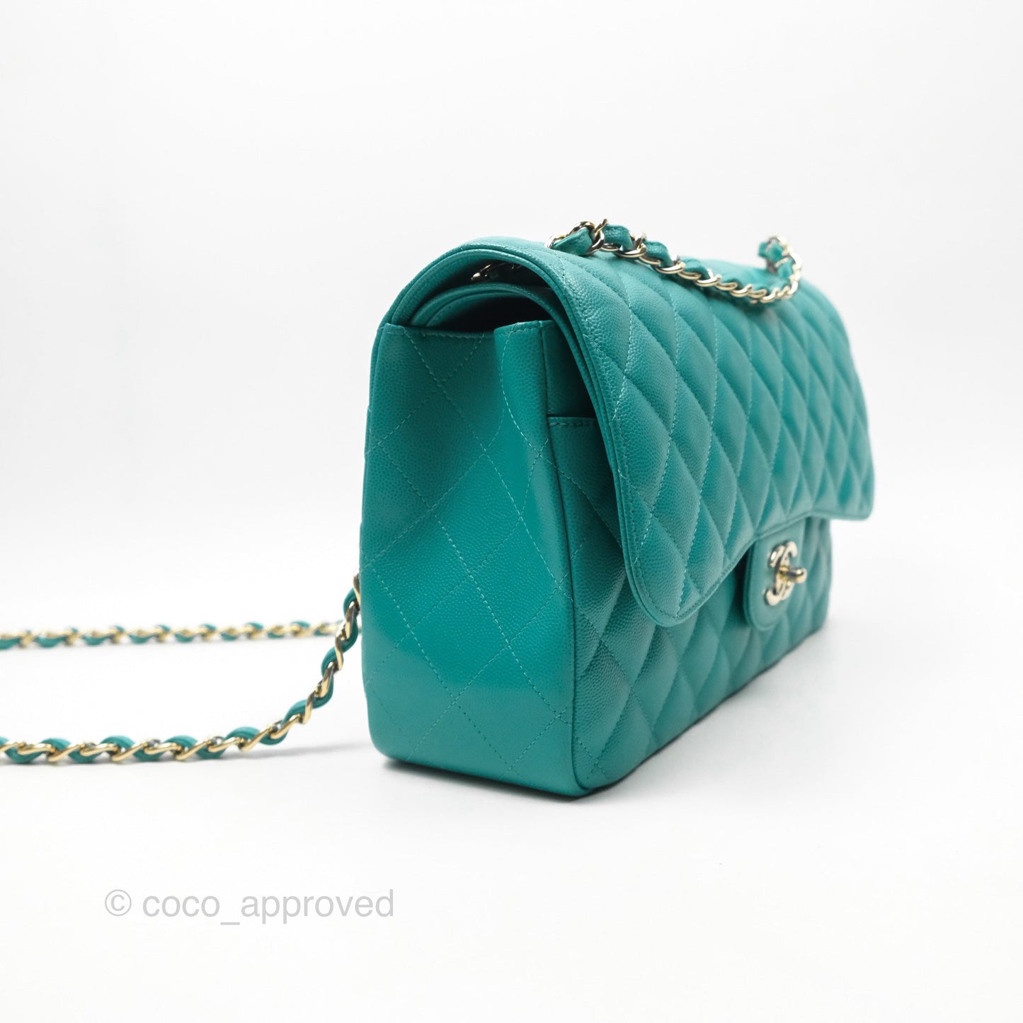 Chanel Jumbo Double Flap Turquoise Caviar Gold Hardware⁣⁣