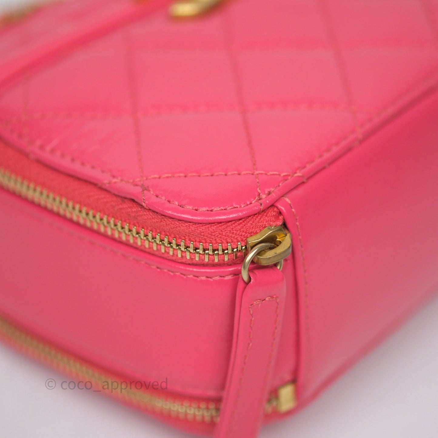 Chanel Small Top Handle Vanity Case Hot Pink Shiny Crumpled Calfskin Aged Gold Hardware