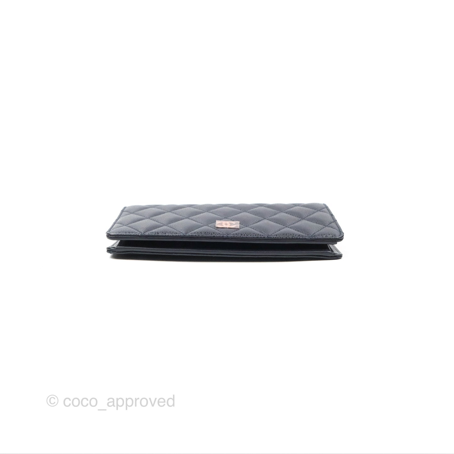 Chanel Classic Quilted Long Wallet Navy Caviar Silver Hardware