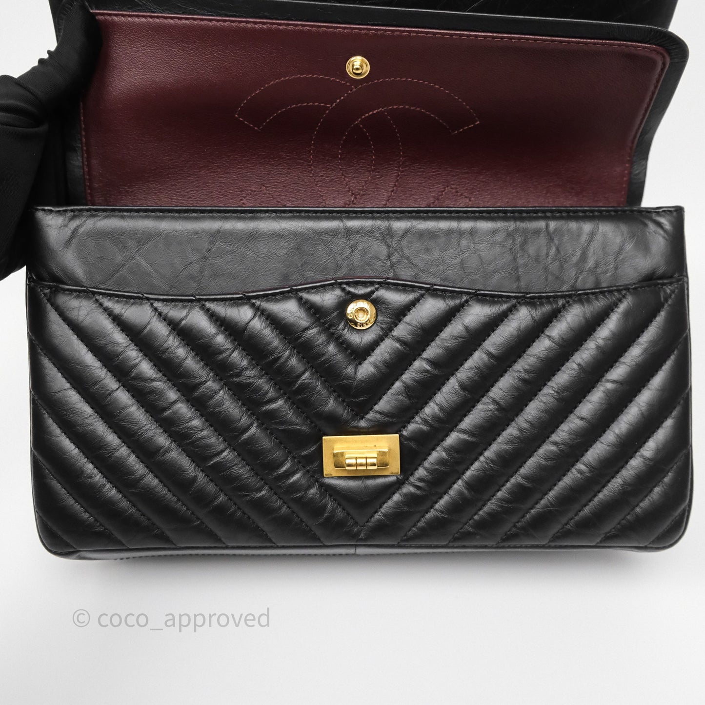 Chanel Reissue 226 Chevron Black Aged Calfskin Aged Gold Hardware
