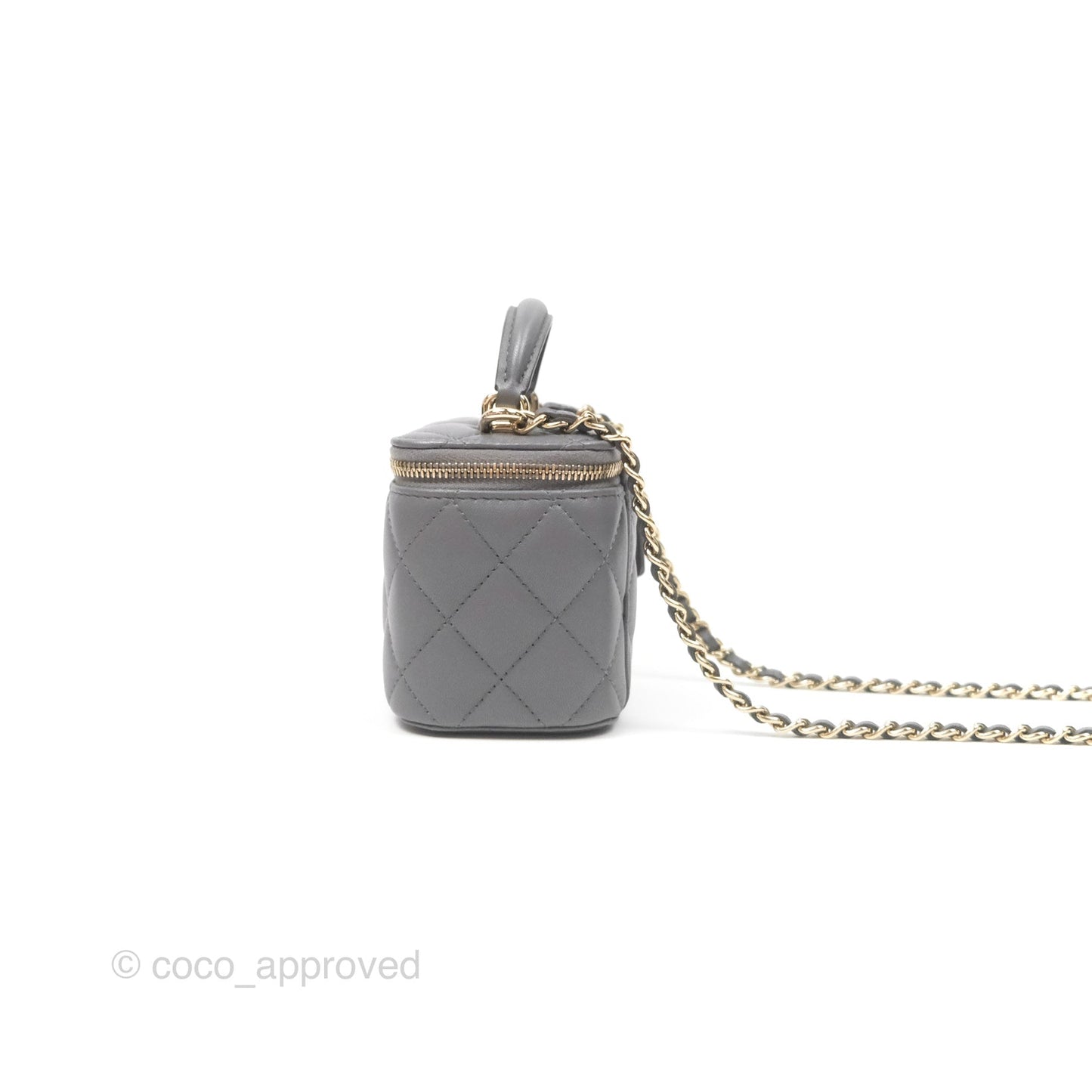 Chanel Mini Top Handle Vanity With Chain Grey Lambskin Gold Hardware