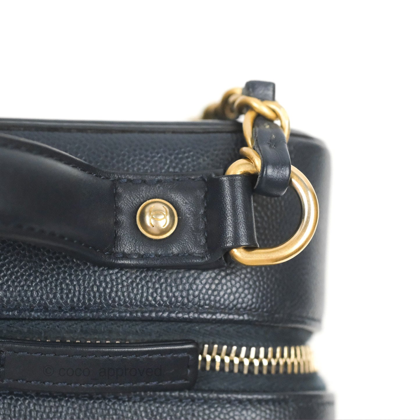 Chanel Quilted Medium CC Filigree Vanity Case Dark Navy Caviar Gold Hardware