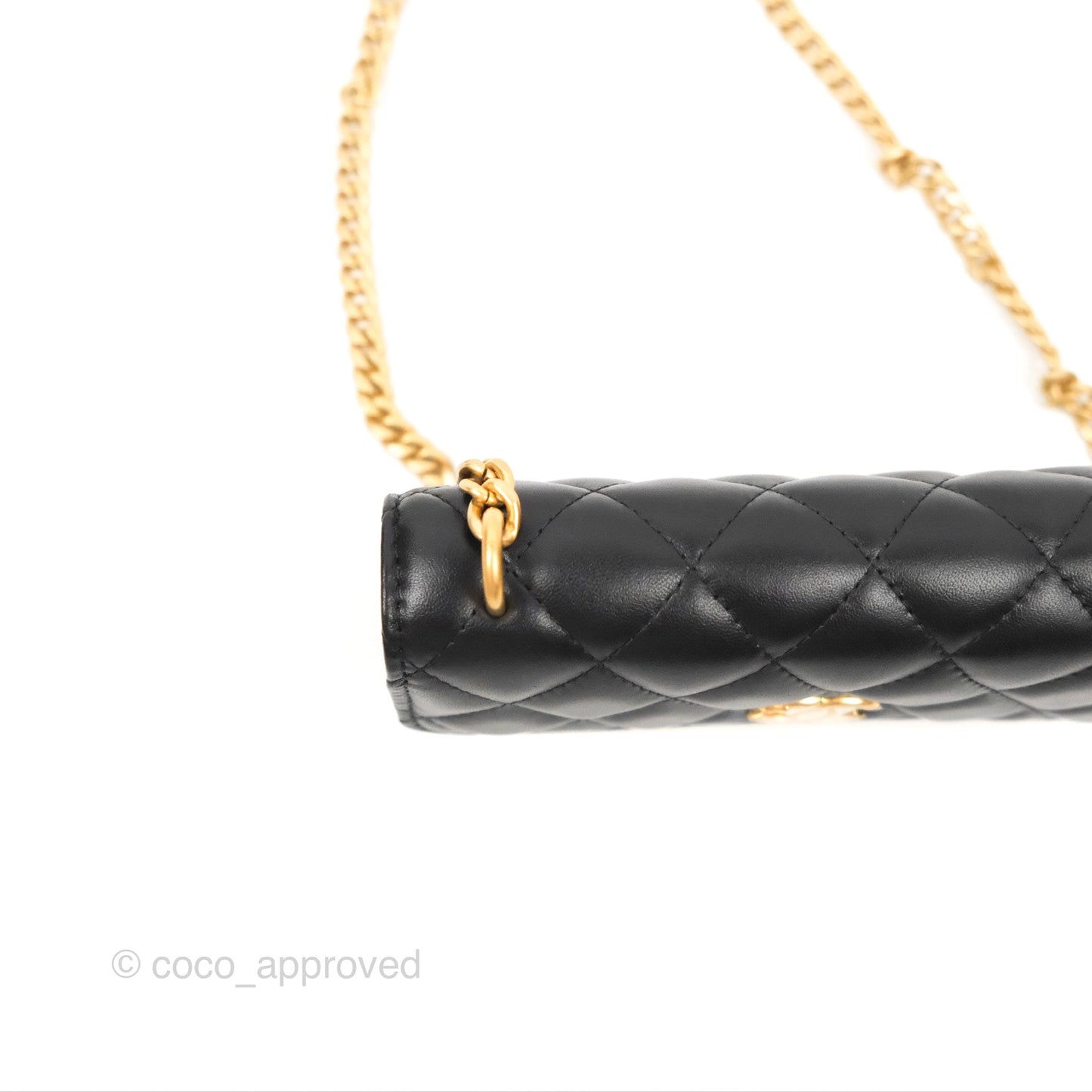 Chanel Mini WOC Phone Holder with Camellia Adjustable Chain Black Lambskin