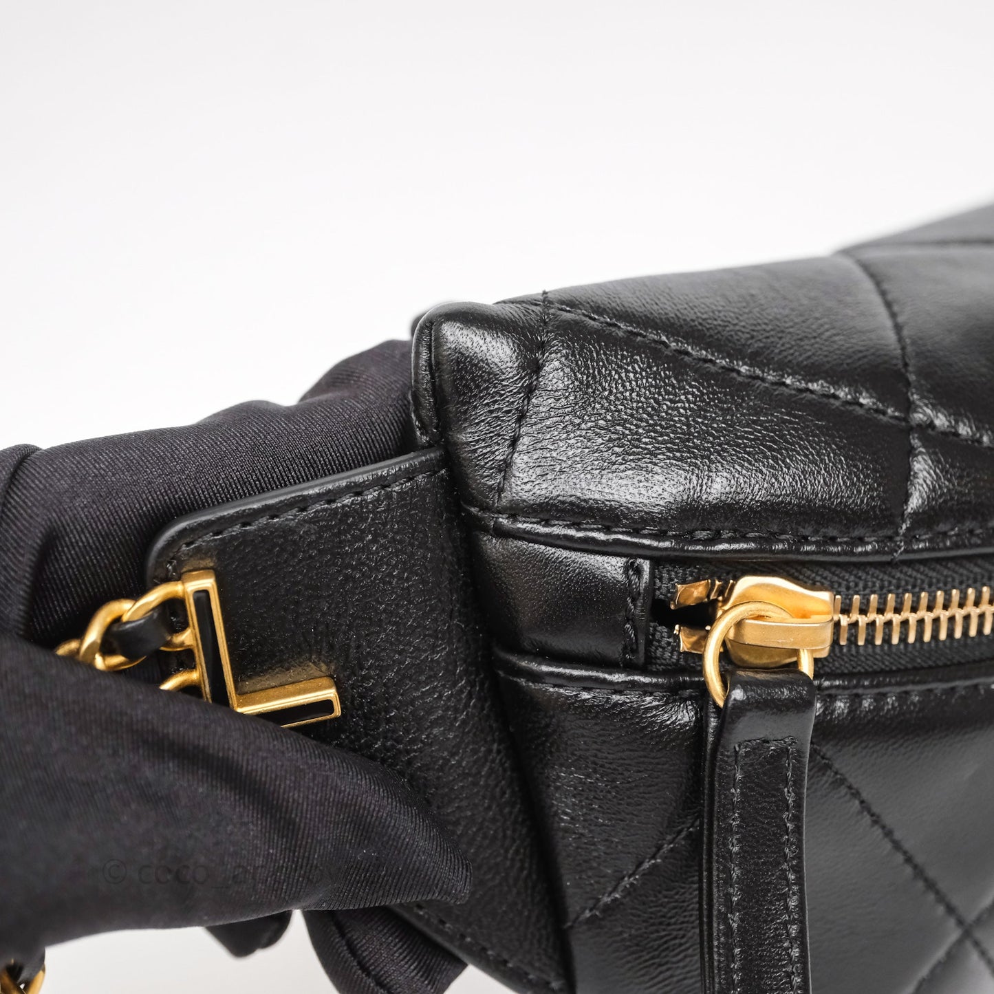 Chanel Quilted Waist Bag Lambskin Black Aged Gold Hardware