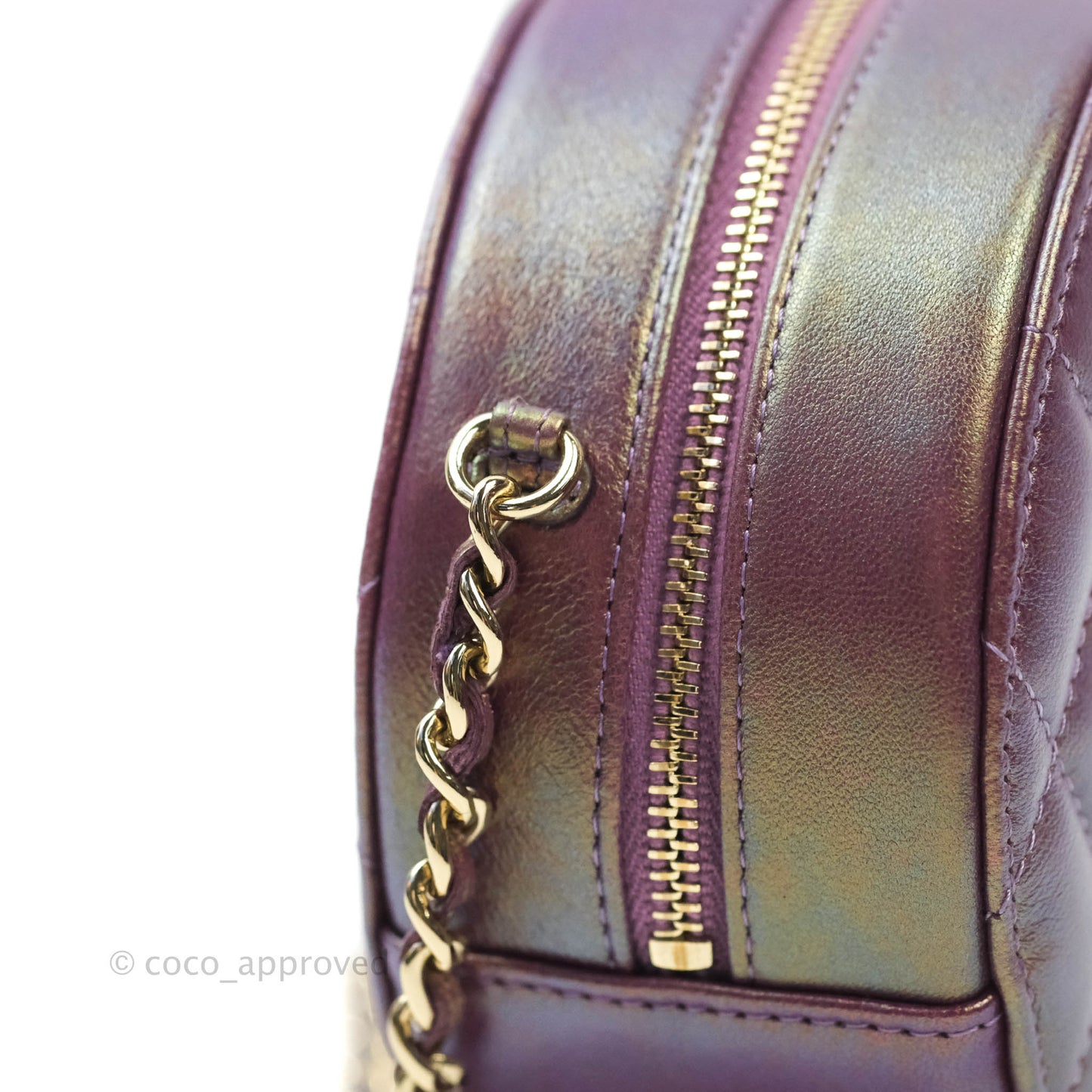 Chanel Classic Quilted Round Clutch With Chain Metallic Purple Lambskin Gold Hardware