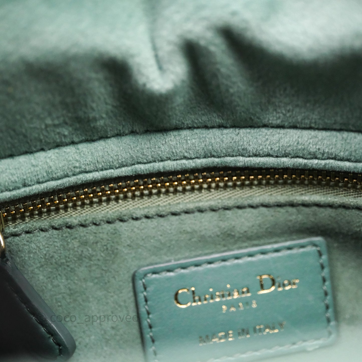 Christian Dior Mini Lady Dior Green Suede Cannage Gold Hardware