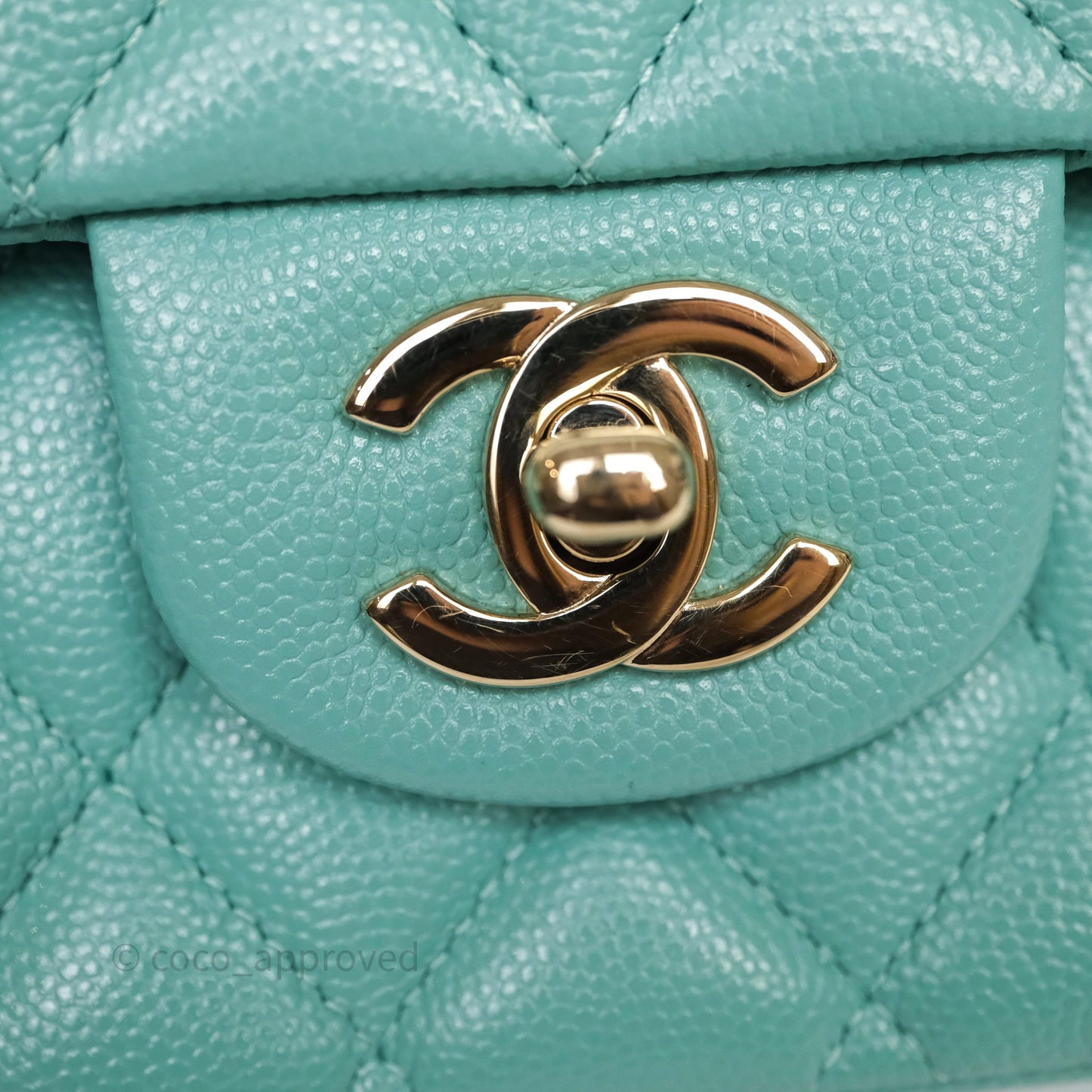 Chanel Classic M/L Medium Flap Quilted Tiffany Green Caviar Gold Hardware