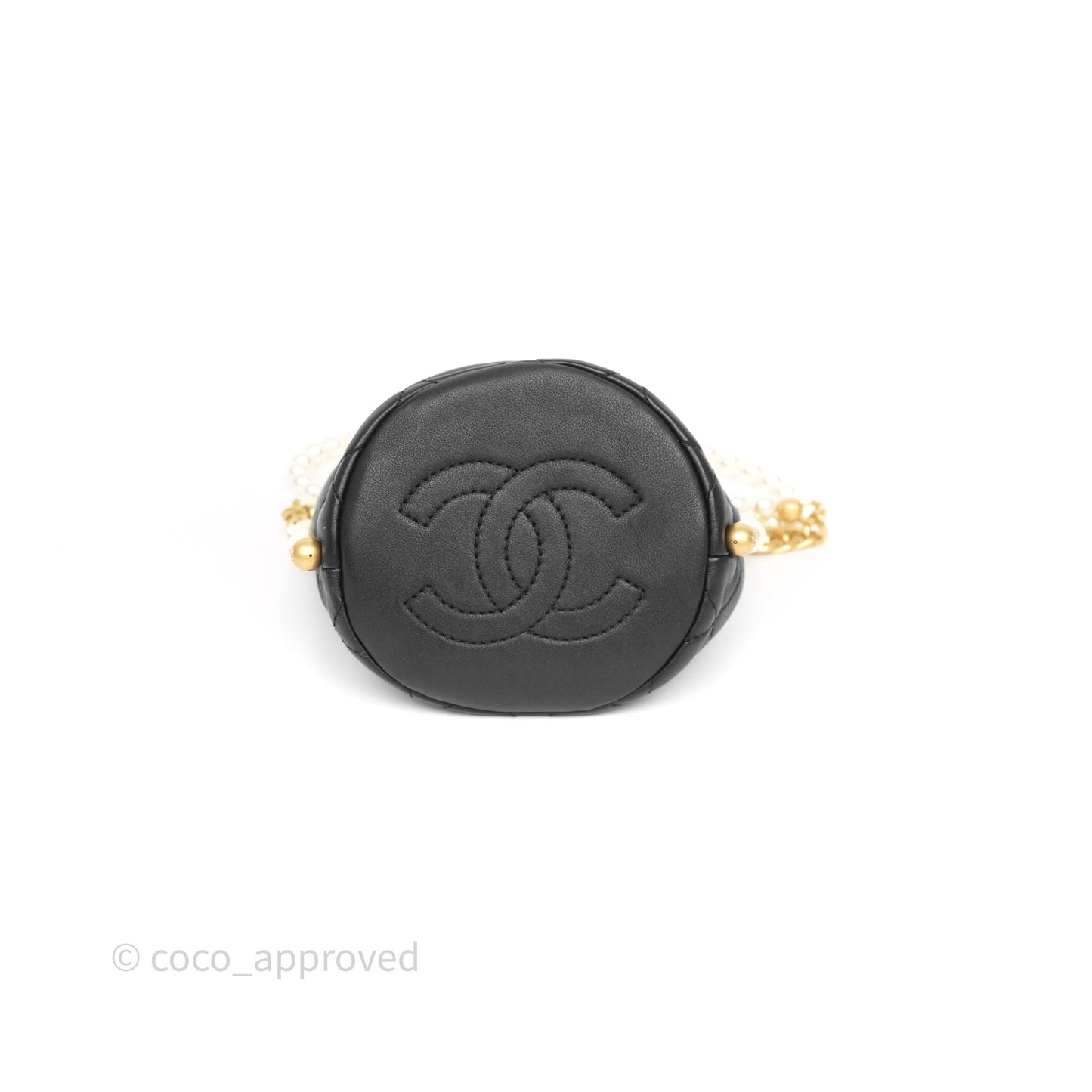 Chanel Quilted Pearl Mini About Pearls Drawstring Bucket Bag Black Calfskin