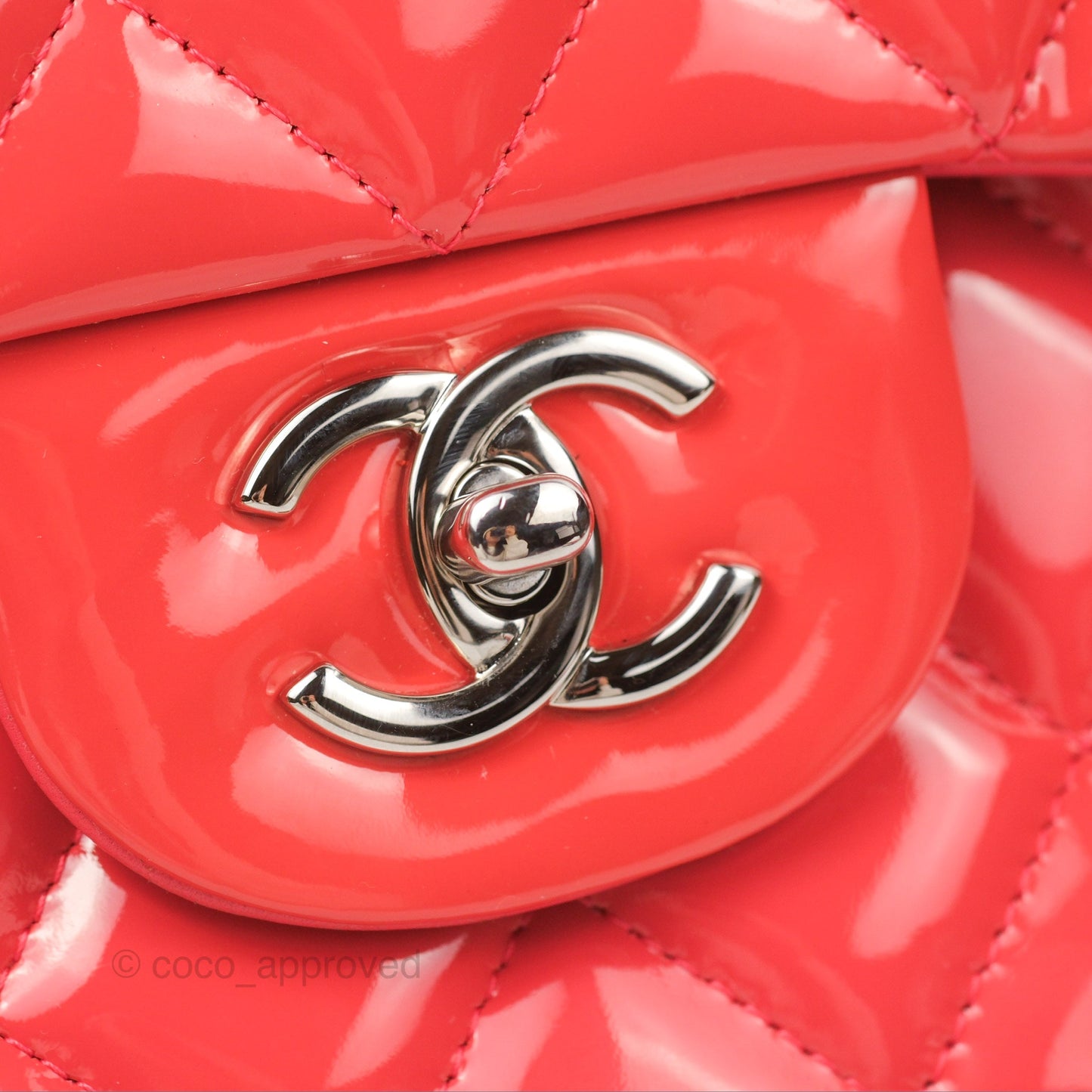 Chanel Jumbo Double Flap Coral Pink Patent Silver Hardware⁣⁣
