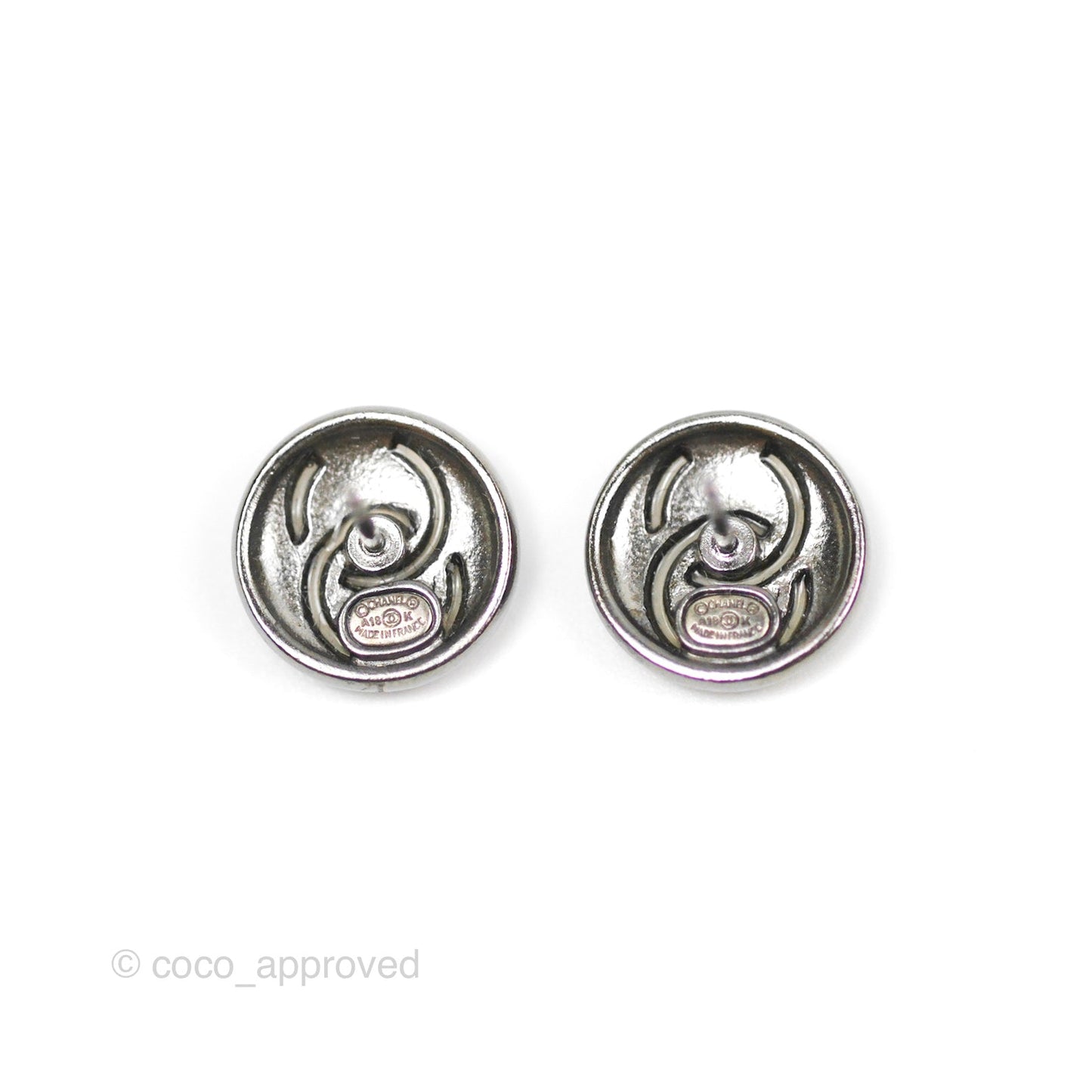 Chanel CC Round Earrings Ruthenium Tone 18K
