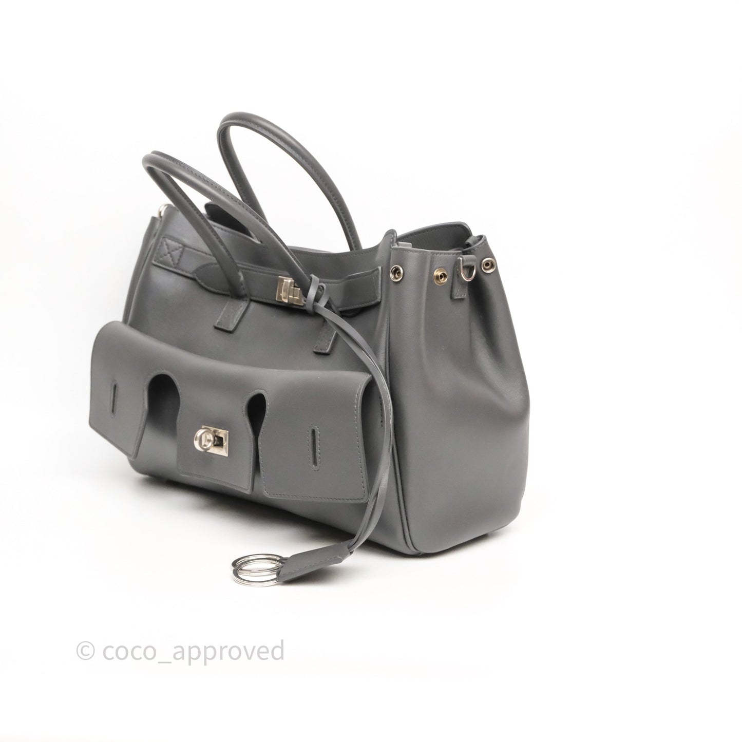 Balenciaga Small Bel Air Carry All Bag Grey Calfskin Silver Hardware
