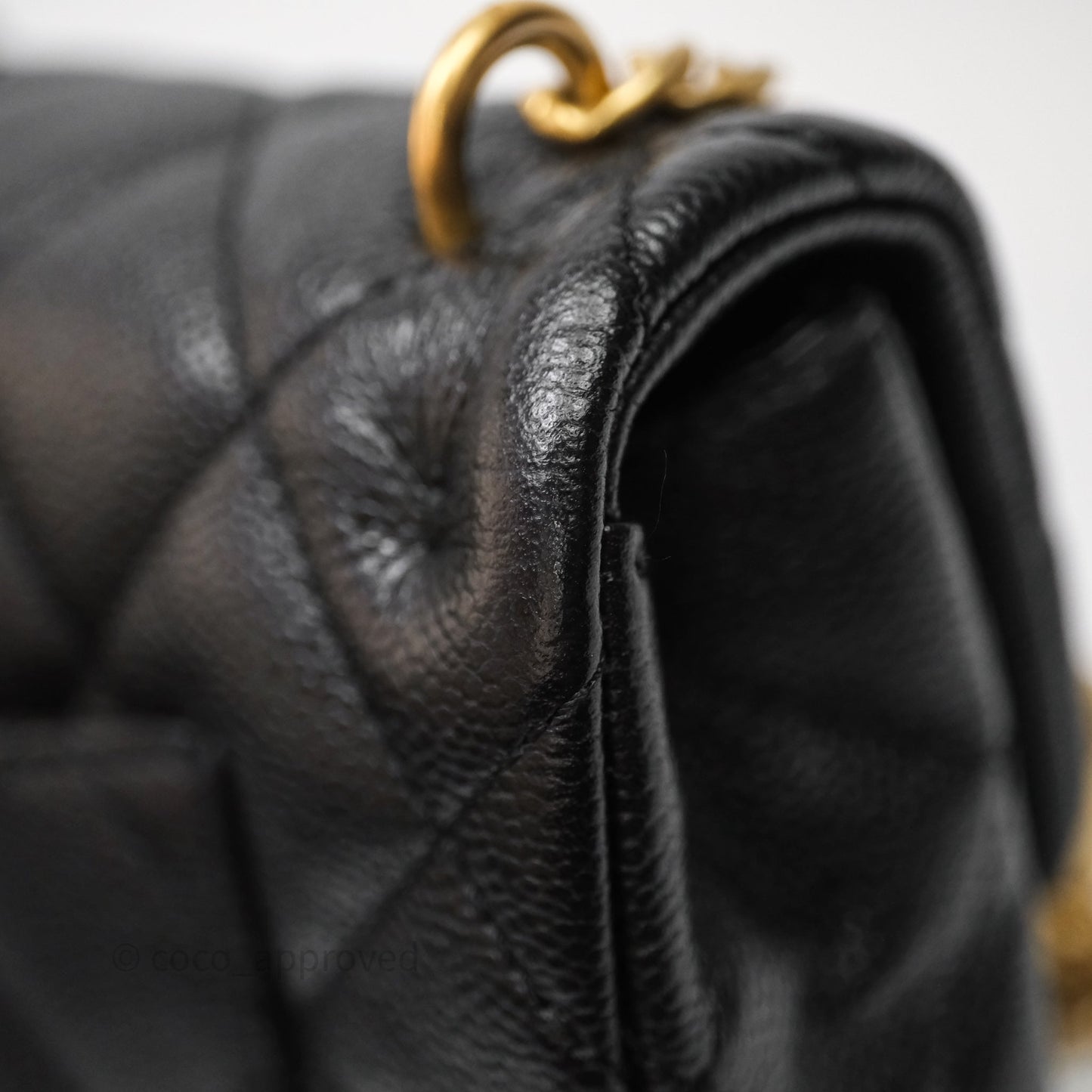 Chanel Mini Flap Bag Heart Adjustable Chain Black Caviar Aged Gold Hardware