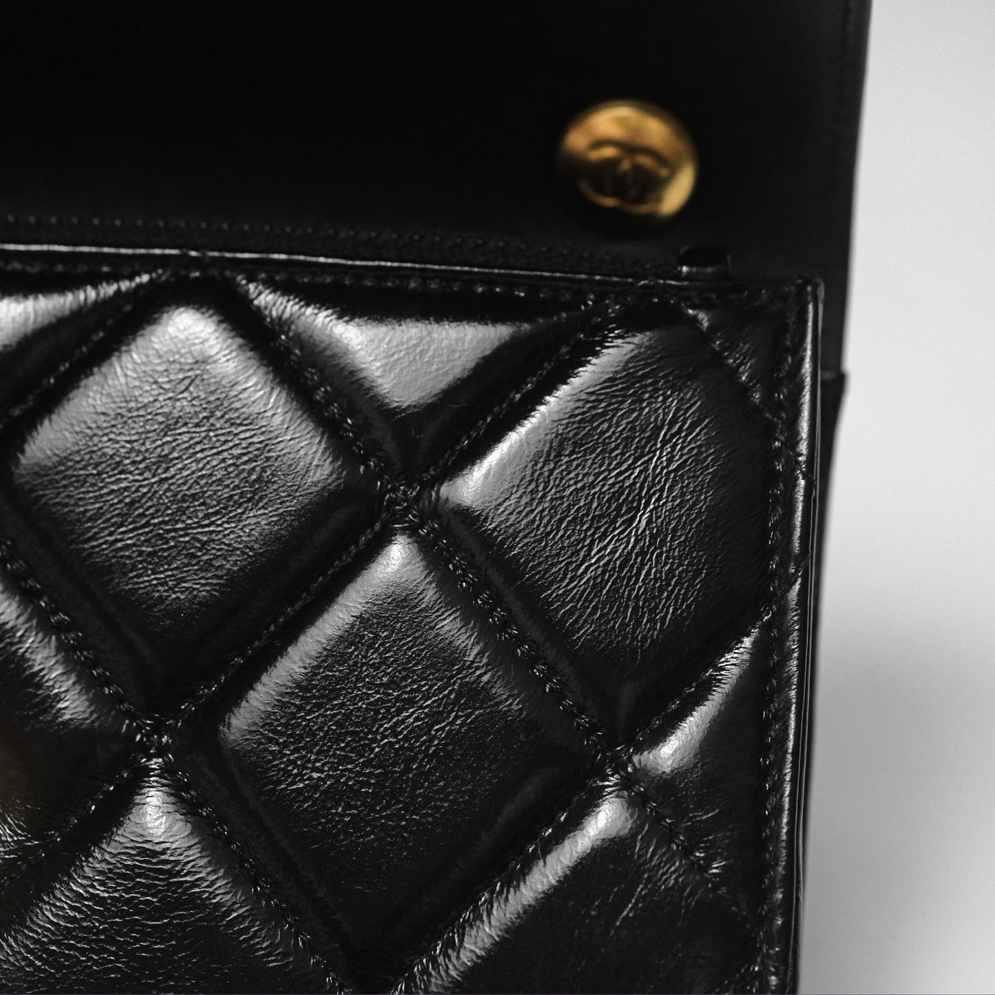 Chanel Quilted Medallion Wallet on Chain WOC Black Glossy Lambskin Gold Hardware 22K