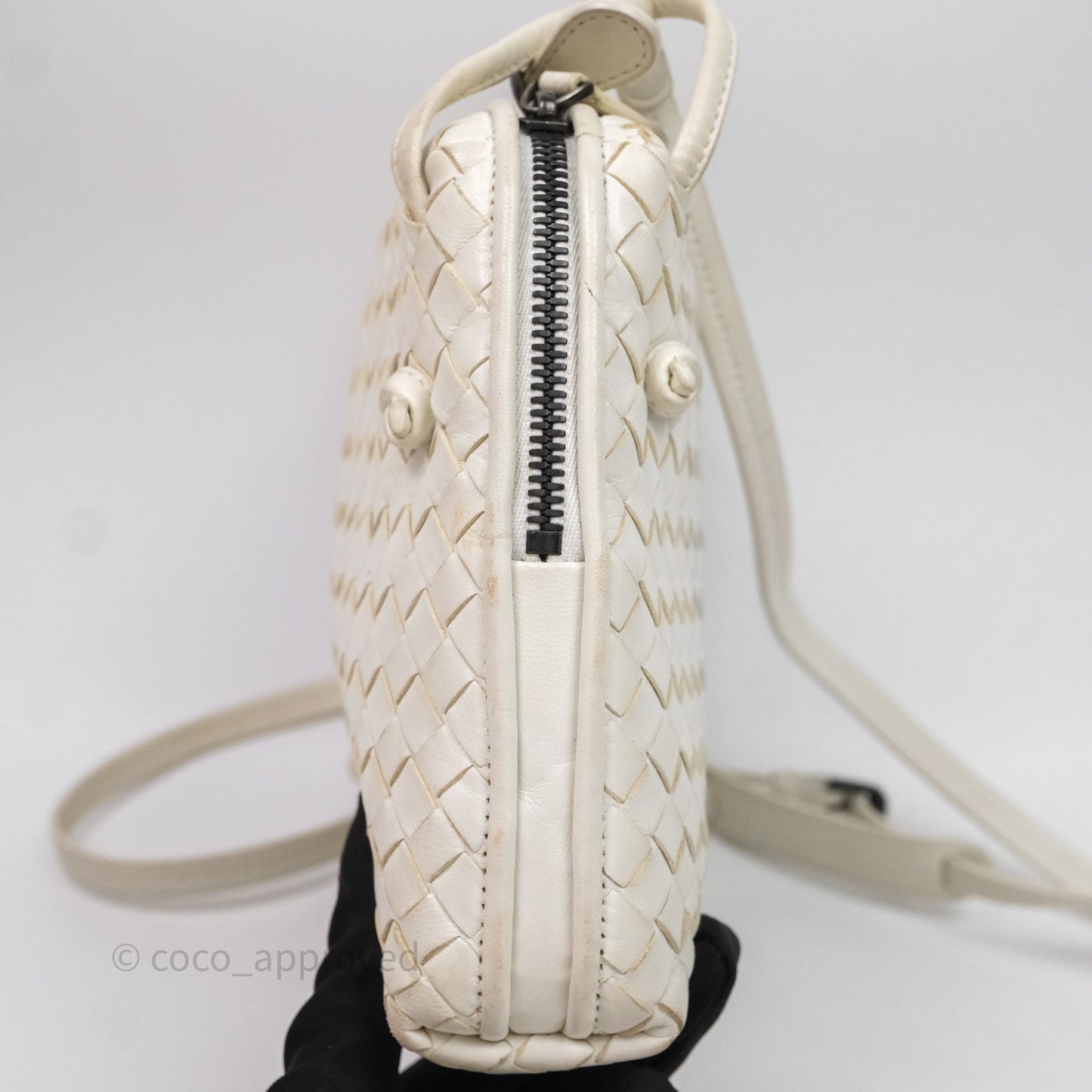 Bottega Veneta Nodini Crossbody Bag White Nappa Intrecciato