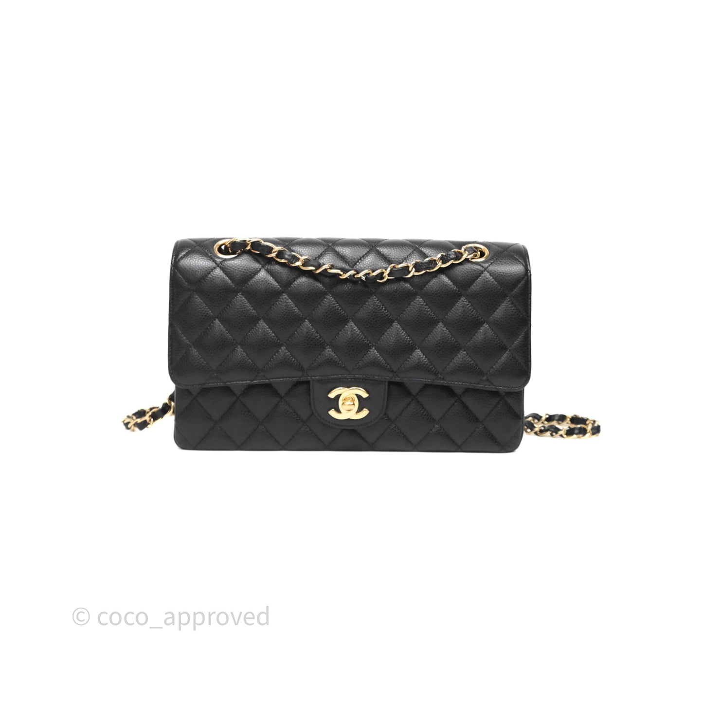 Chanel Quilted Classic M/L Medium Flap Black Caviar Gold Hardware
