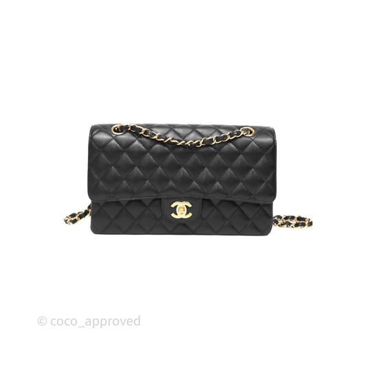 Chanel Quilted Classic M/L Medium Flap Black Caviar Gold Hardware