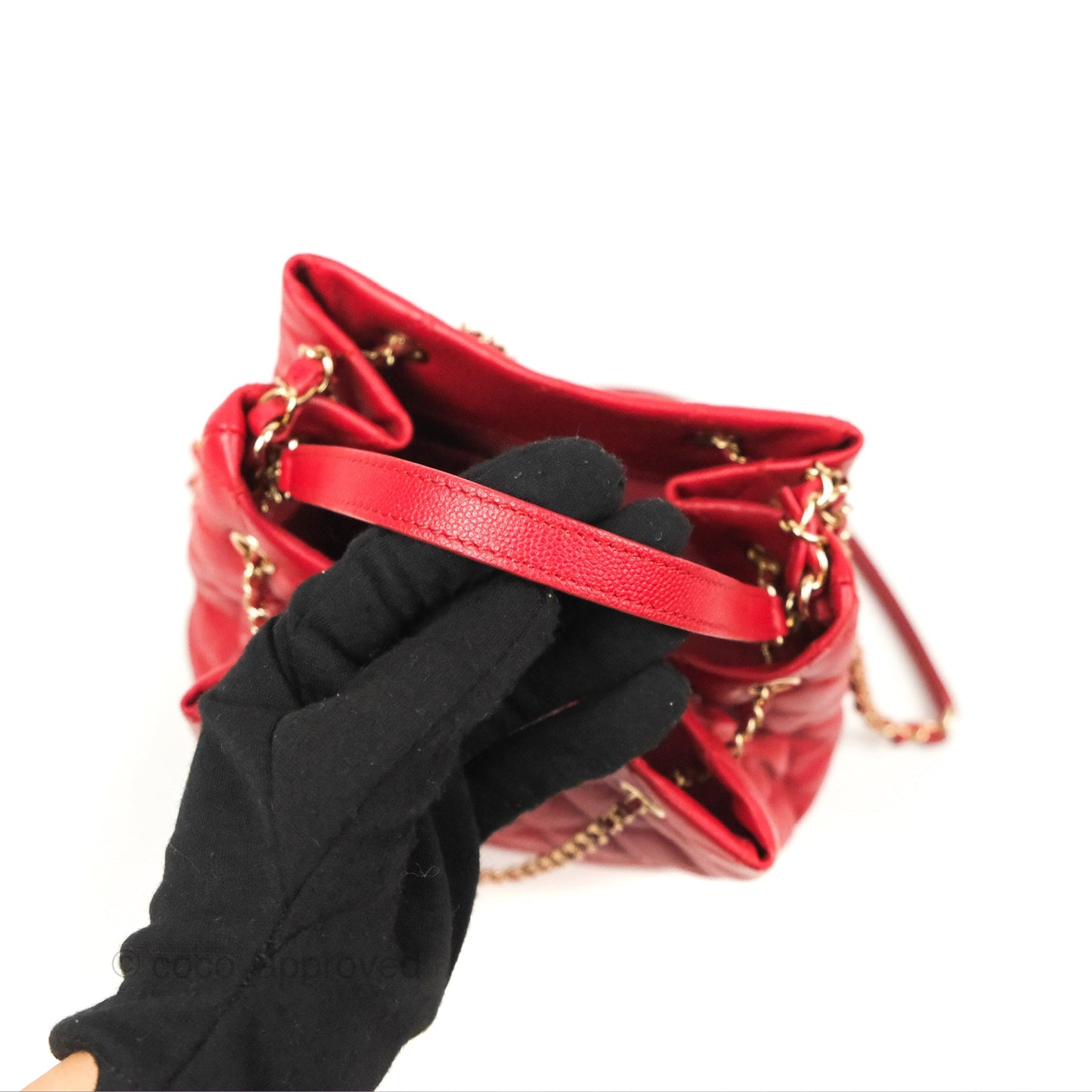 Chanel Medium Quilted Rolled Up Bucket Drawstring Bag Red Caviar Gold Hardware