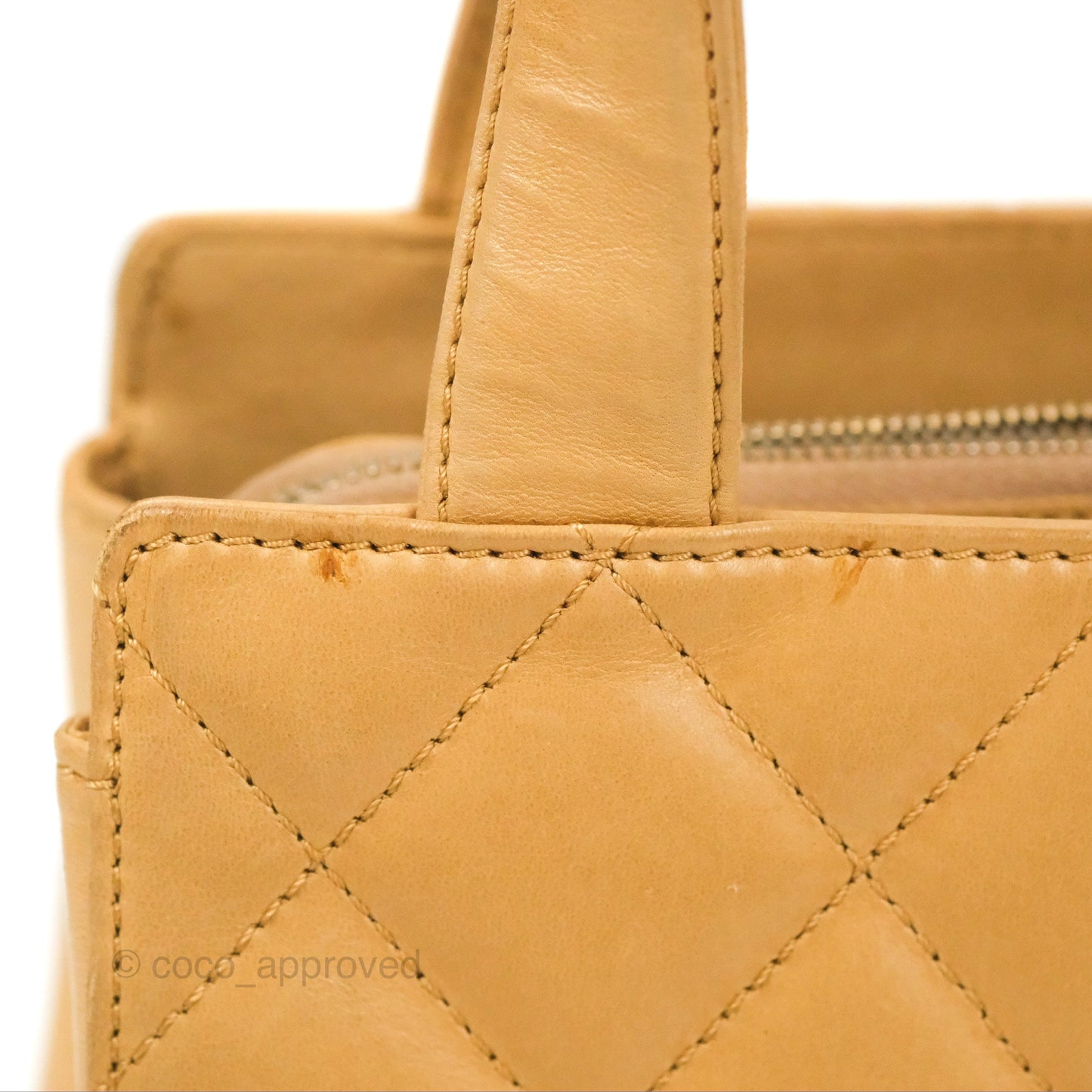 Chanel Vintage Small Top Handle Tote Quilted Beige Lambskin