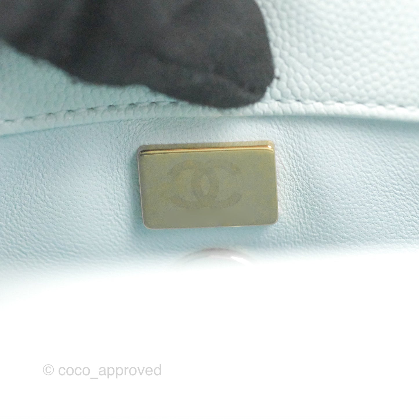 Chanel Small Coco Handle Quilted Light Baby Blue Caviar Gold Hardware