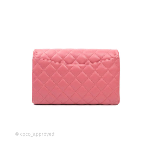 Chanel Quilted Clutch with Chain Lambskin Pink Silver Hardware