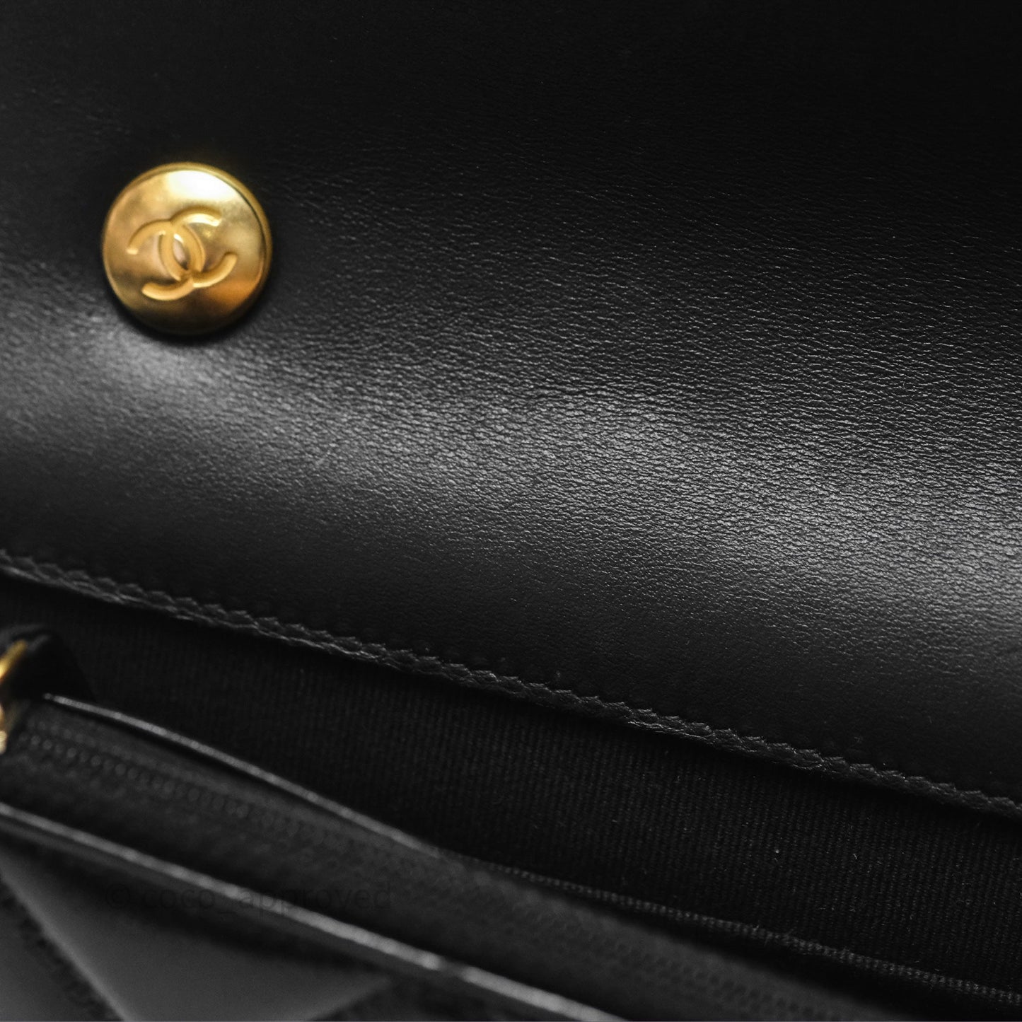Chanel Quilted Medallion Wallet on Chain WOC Black Glossy Lambskin Gold Hardware 22K