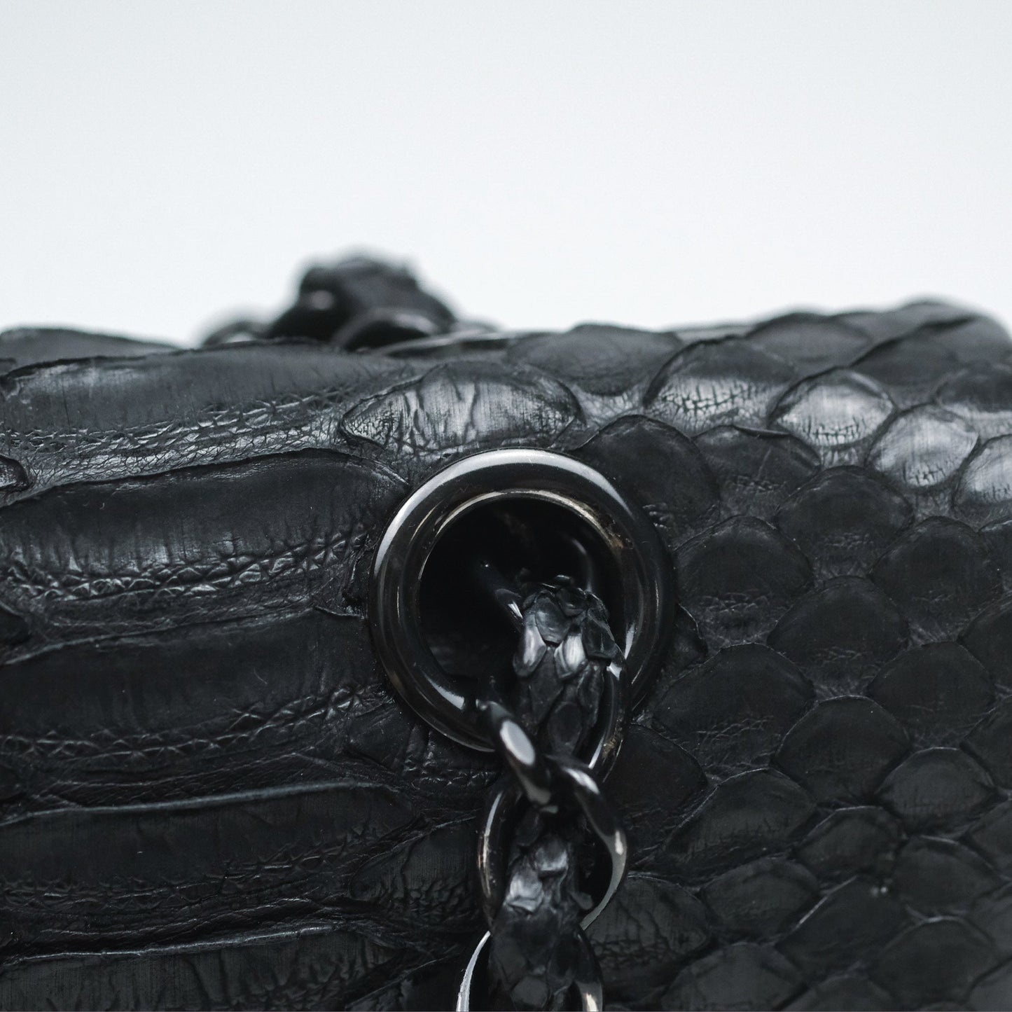 Chanel Classic M/L Medium Flap So Black Python Black Hardware