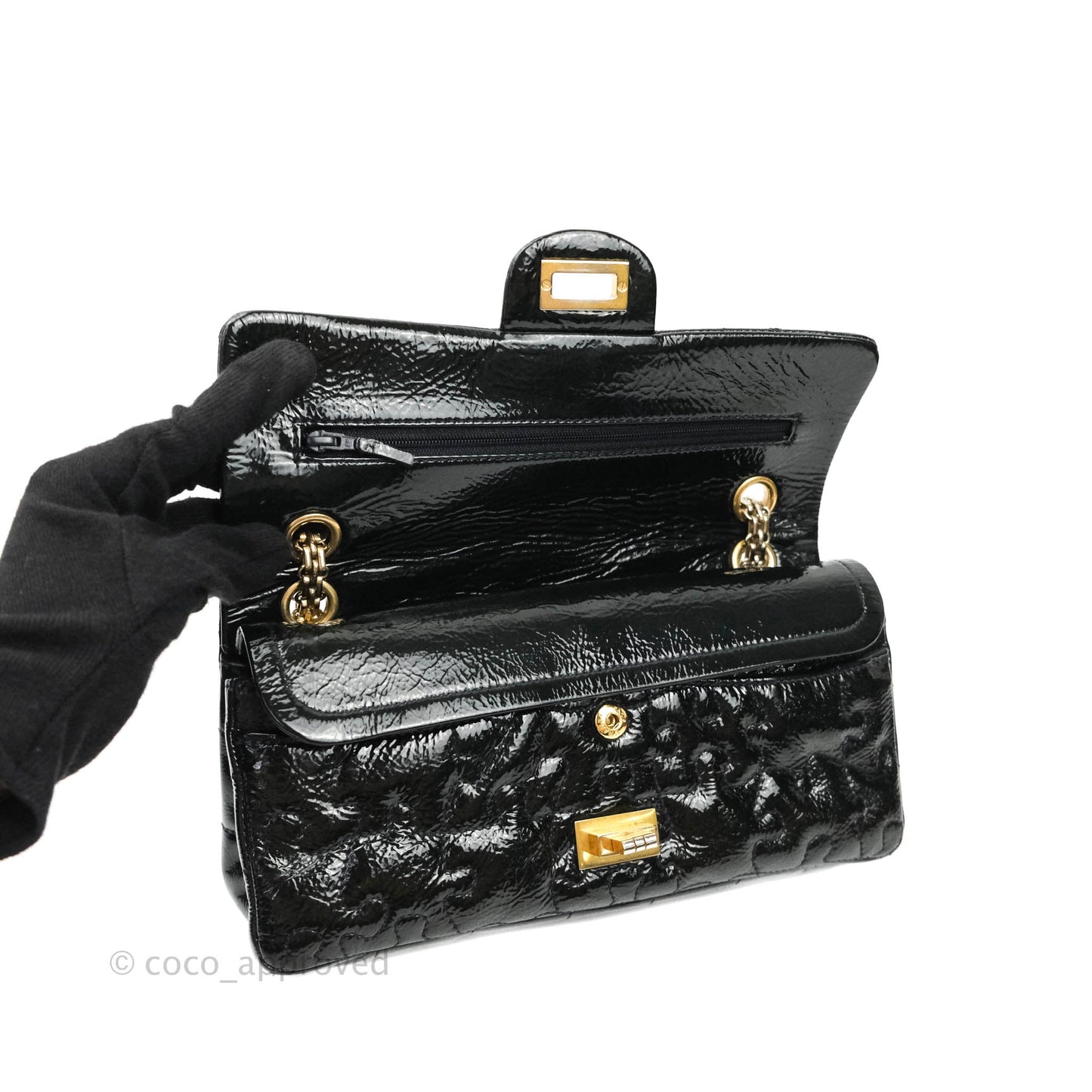 Chanel Puzzle 2.55 Reissue East West Flap Dark Green Patent Gold Hardware