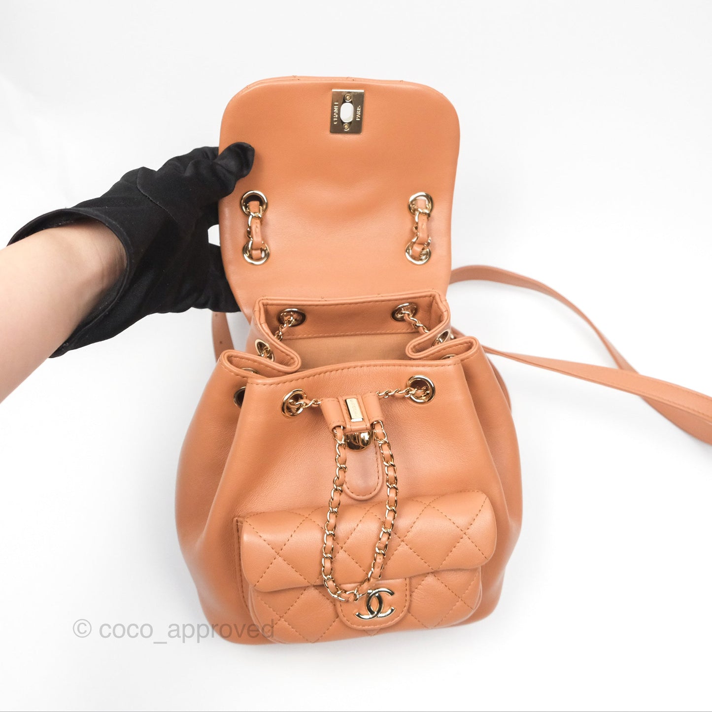 Chanel Small Duma Drawstring Backpack Camel Calfskin 24P