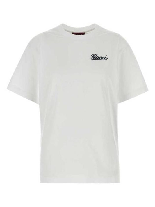 Luxury Gucci Trending 2025 Embroidered Cotton Short Sleeve T-Shirt Off White