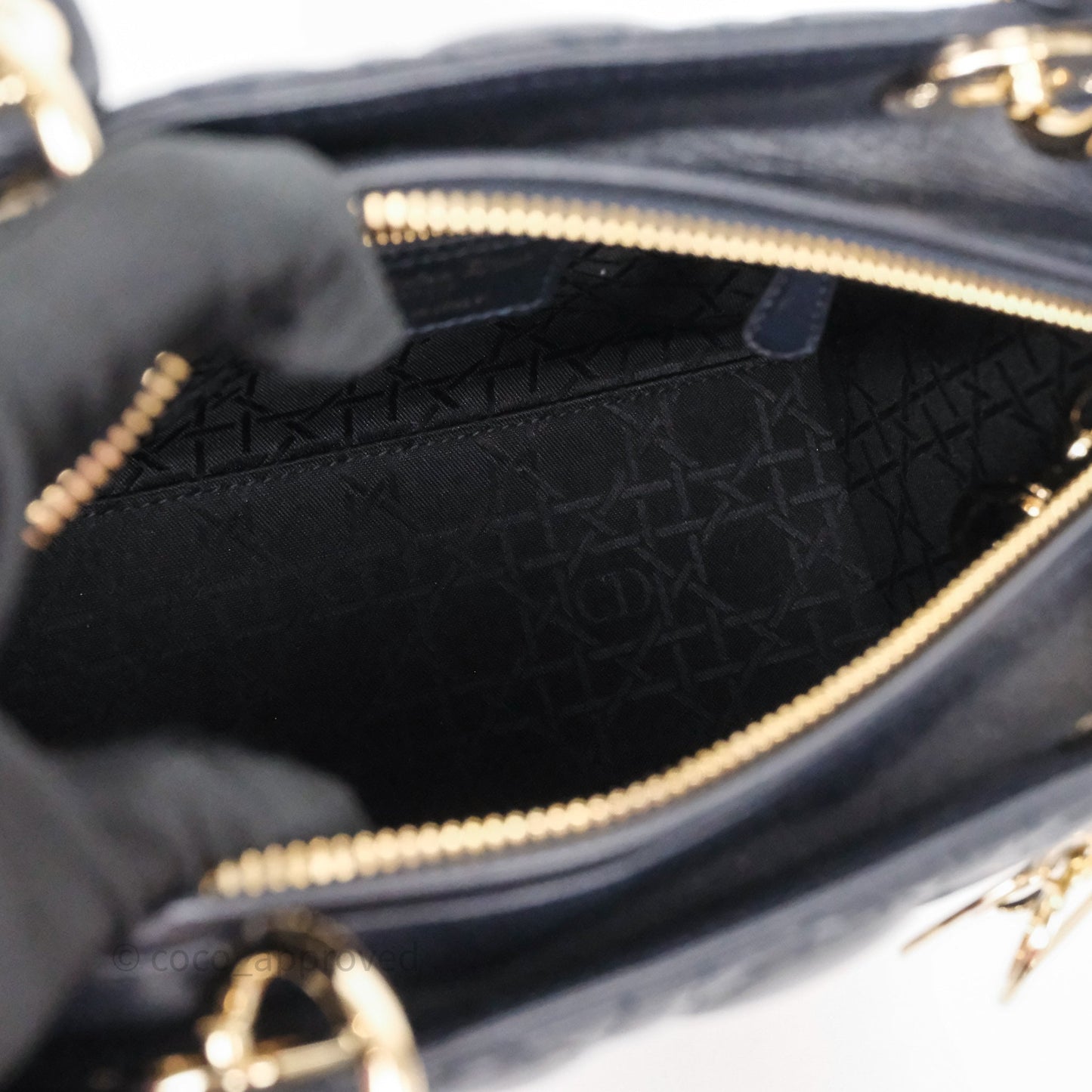 Christian Dior Medium Lady Dior Navy Lambskin Gold Hardware