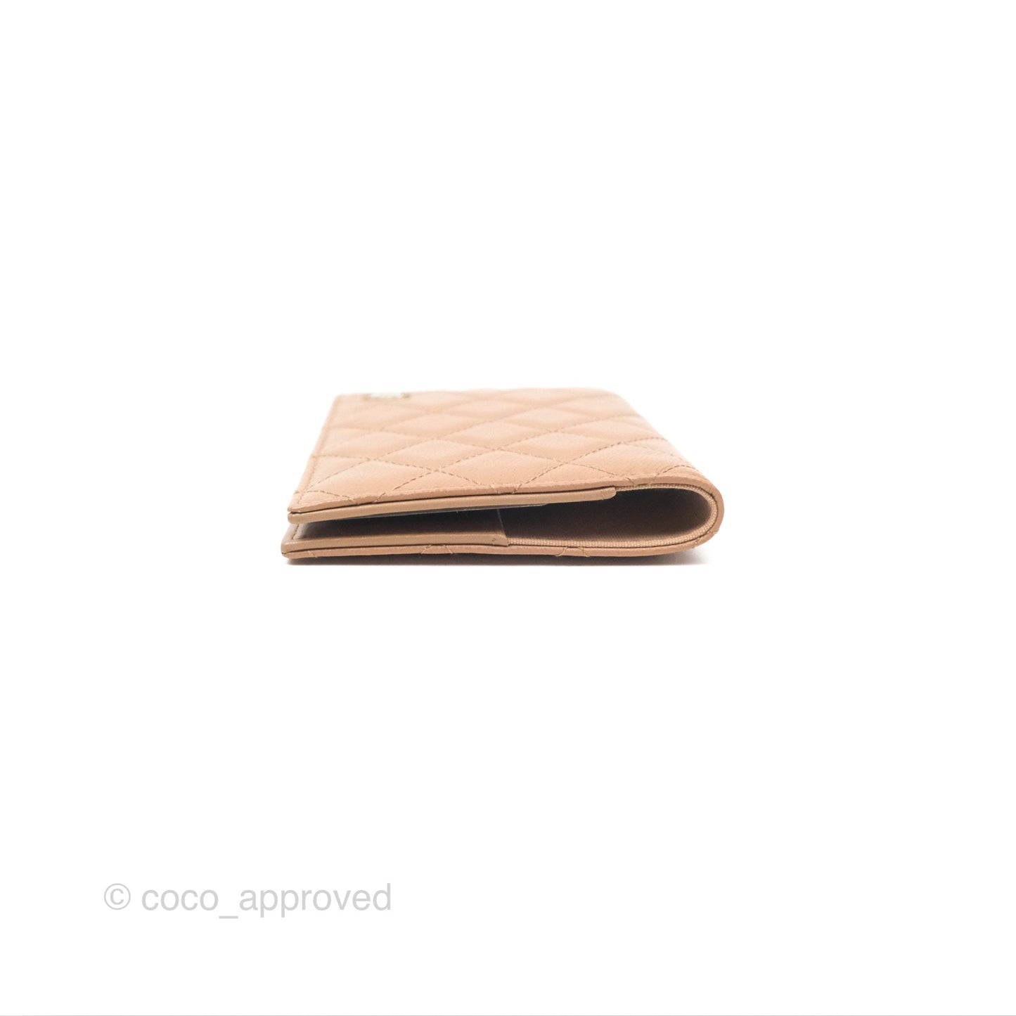 Chanel Classic Quilted Passport Holder Caviar Beige Gold Hardware