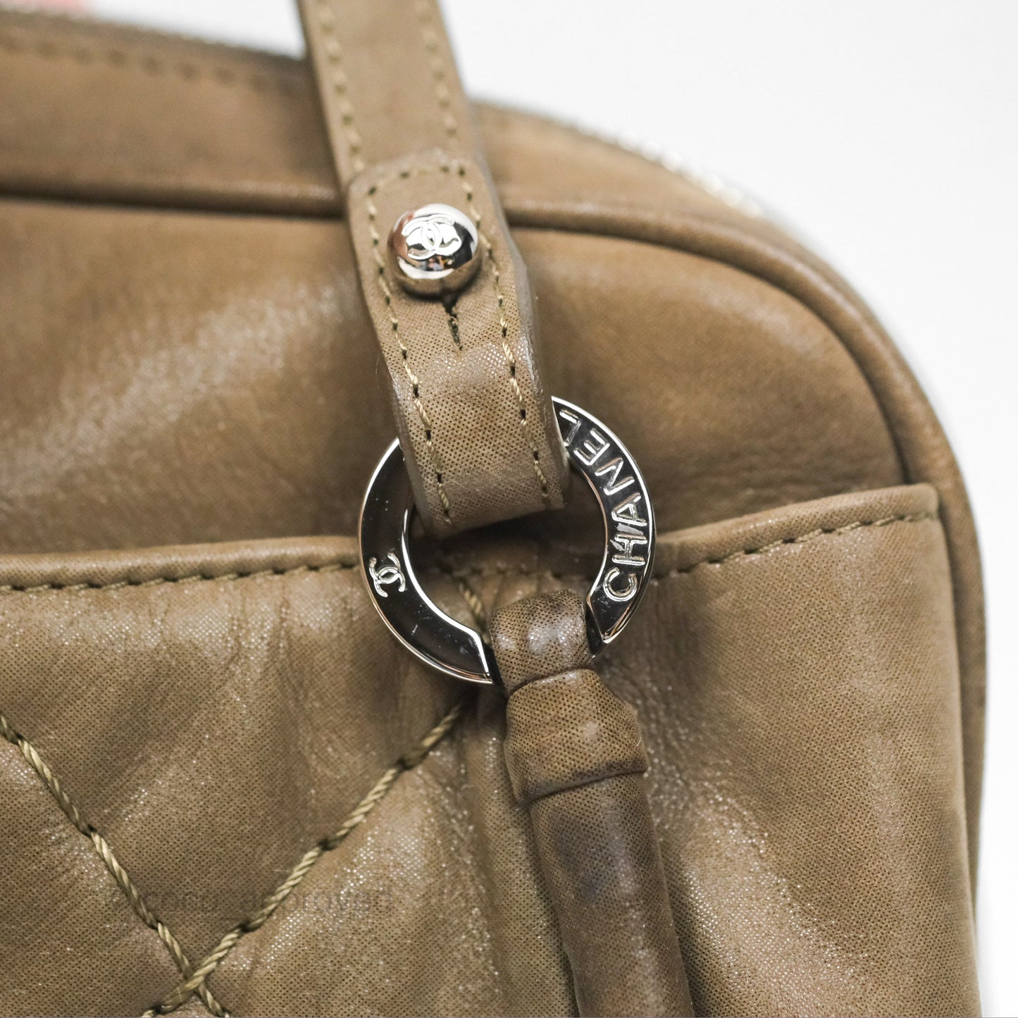 Chanel Quilted Camera Case Bag Iridescent Taupe Calfskin Silver Hardware