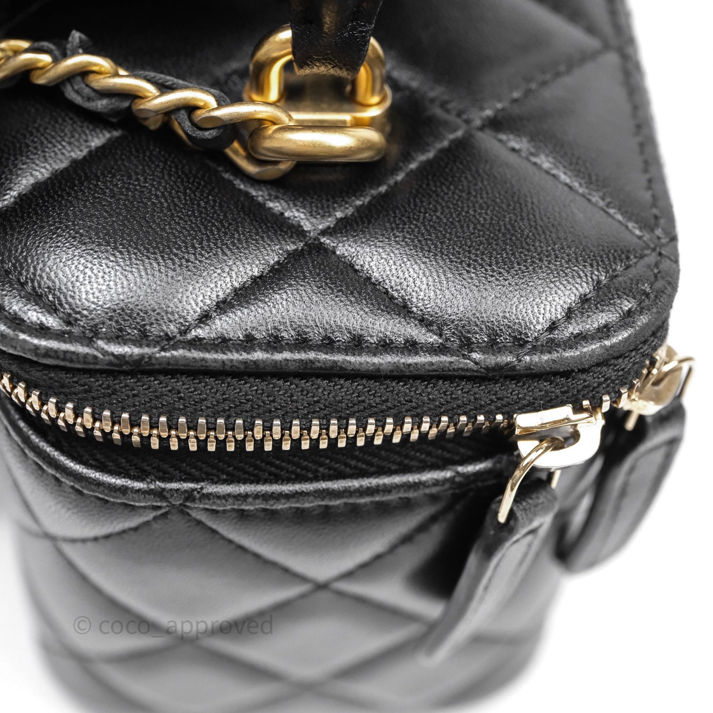 Chanel Vanity Rectangular Top Handle Black Lambskin Gold Hardware