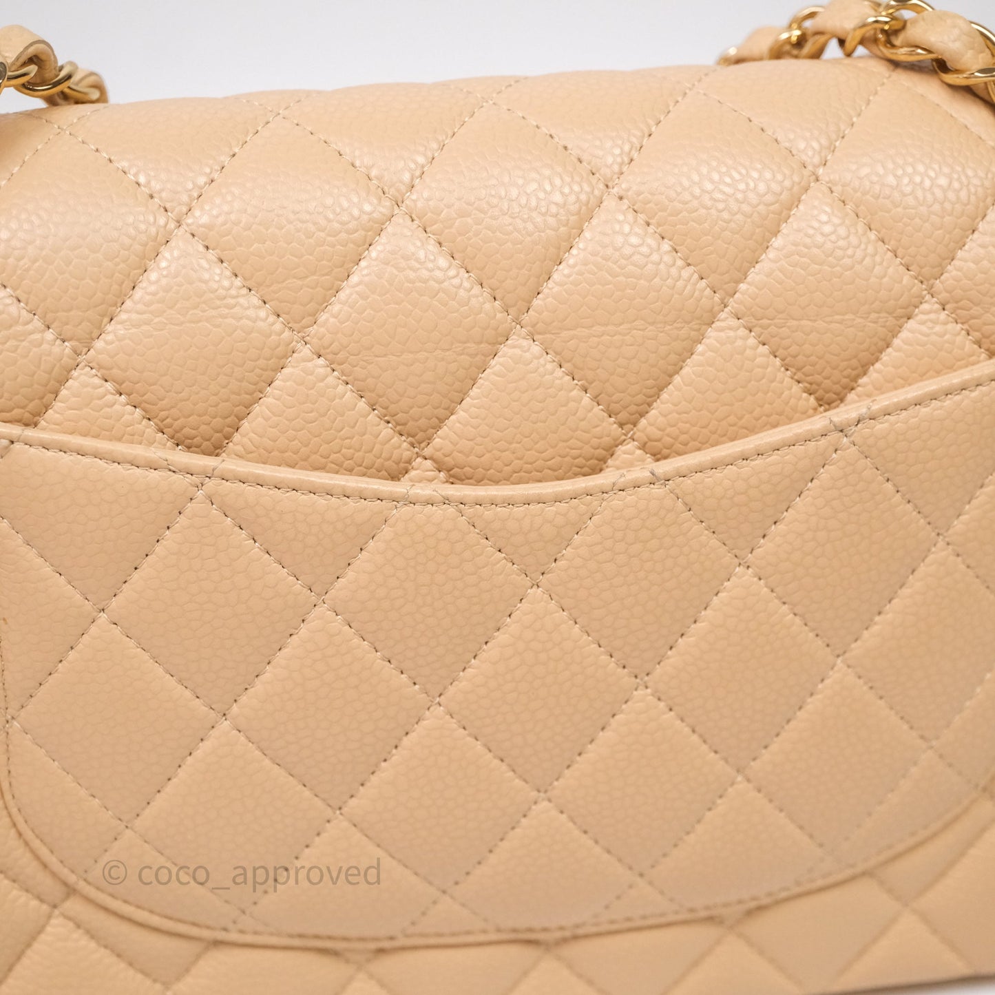 Chanel Classic M/L Medium Flap Quilted Beige Caviar Gold Hardware