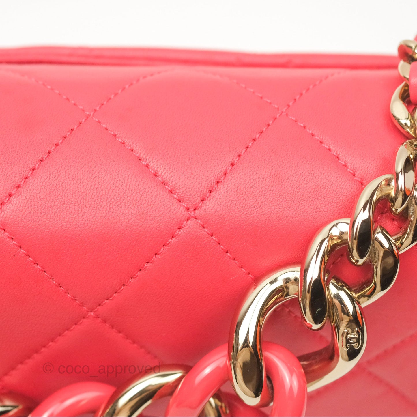 Chanel Quilted Resin Bi-Color Chain Flap Bag Dark Pink Lambskin