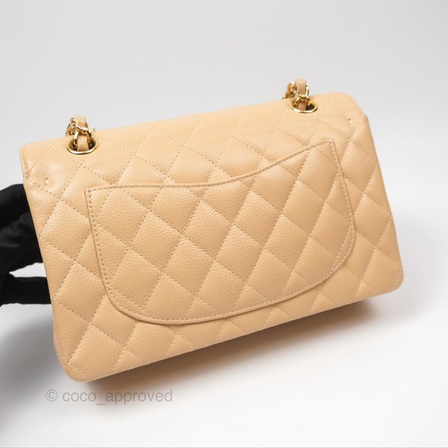 Chanel Classic Small S/M Quilted Flap Beige Caviar Gold Hardware