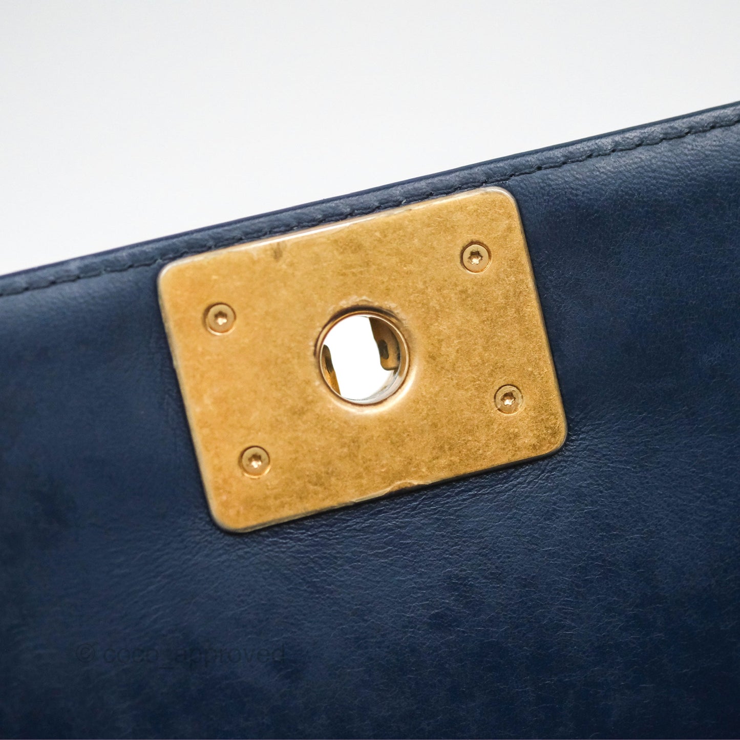 Chanel Medium Boy Chevron Navy Calfskin Aged Gold Hardware