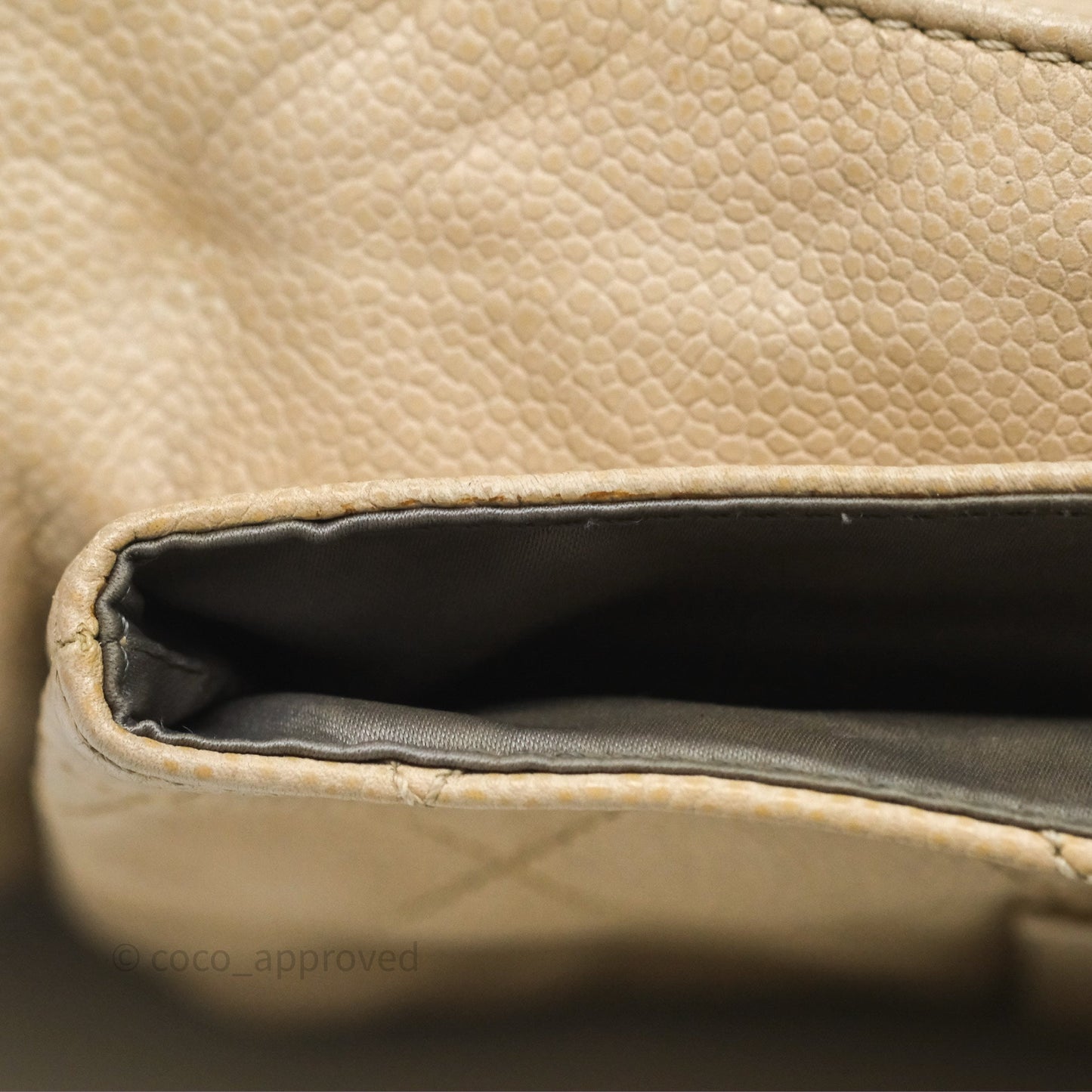 Chanel Quilted Coco Rider Hobo Bag Beige Caviar Ruthenium Hardware