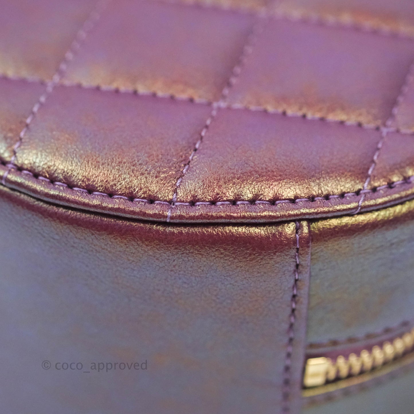 Chanel Classic Quilted Round Clutch With Chain Metallic Purple Lambskin Gold Hardware