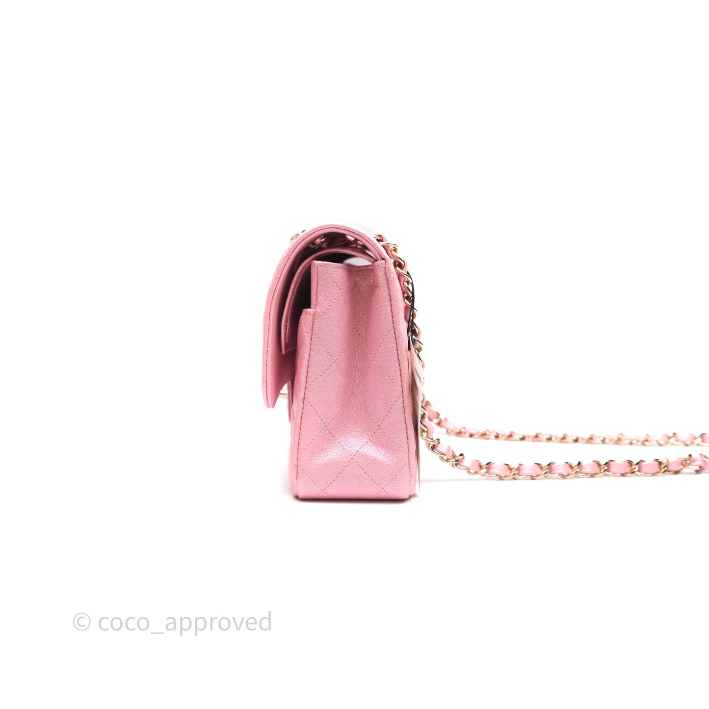 Chanel Quilted Classic M/L Medium Flap Iridescent Pink Caviar Gold Hardware 19S