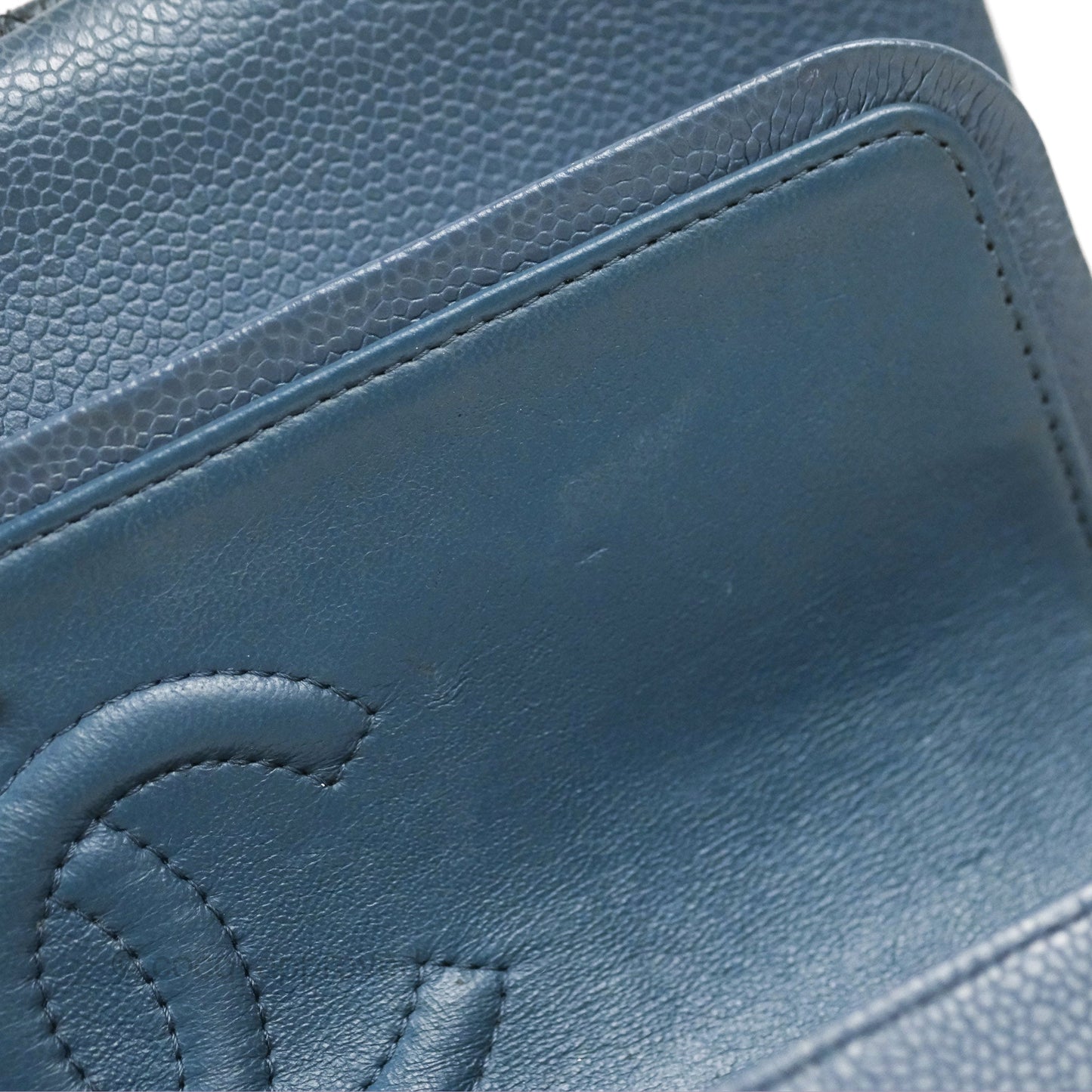 Chanel Classic Double Flap Quilted M/L Blue Caviar Silver Hardware