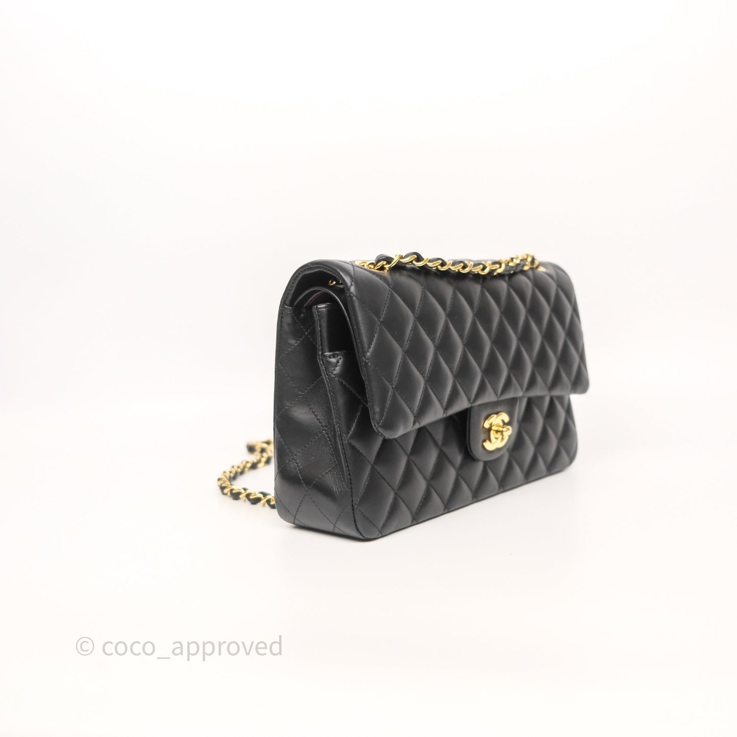 Chanel Classic M/L Medium Flap Quilted Black Lambskin Gold Hardware