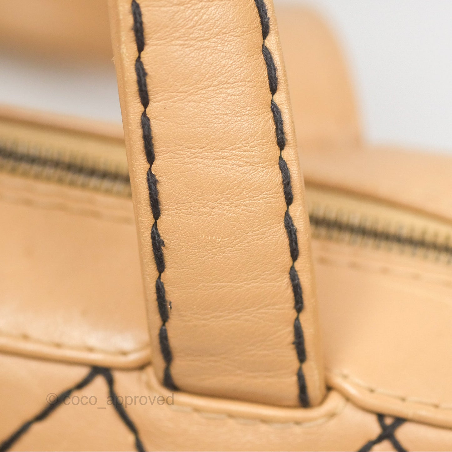 Chanel Contrast Stitch Surpique Bowler Bag Beige Calfskin Matte Black Hardware