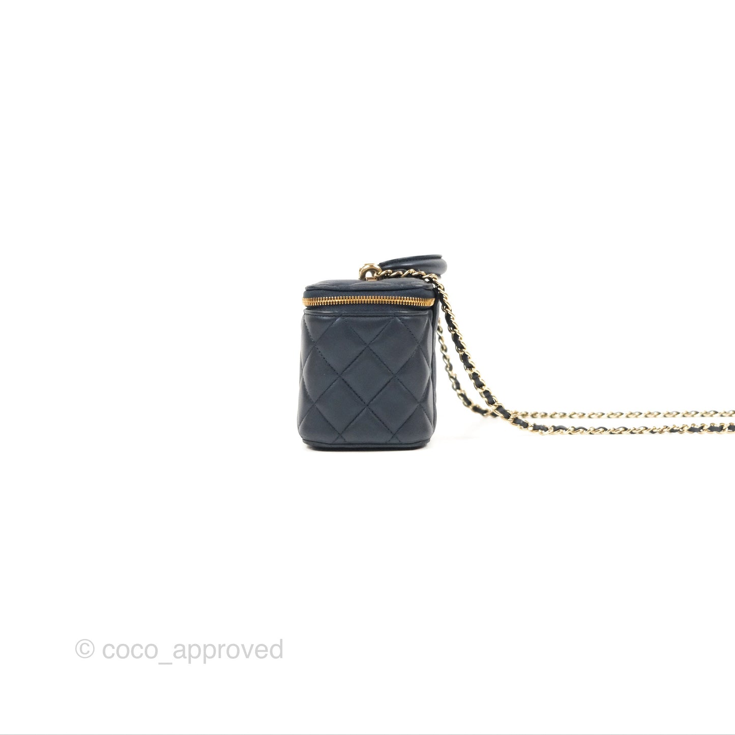 Chanel Vanity Rectangular Top Handle Iridescent Navy Lambskin Gold Hardware