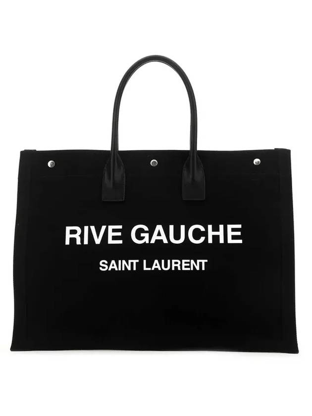 Luxury Saint Laurent Women's Rive Gauche Logo Print Canvas Shopping Tote Bag Black