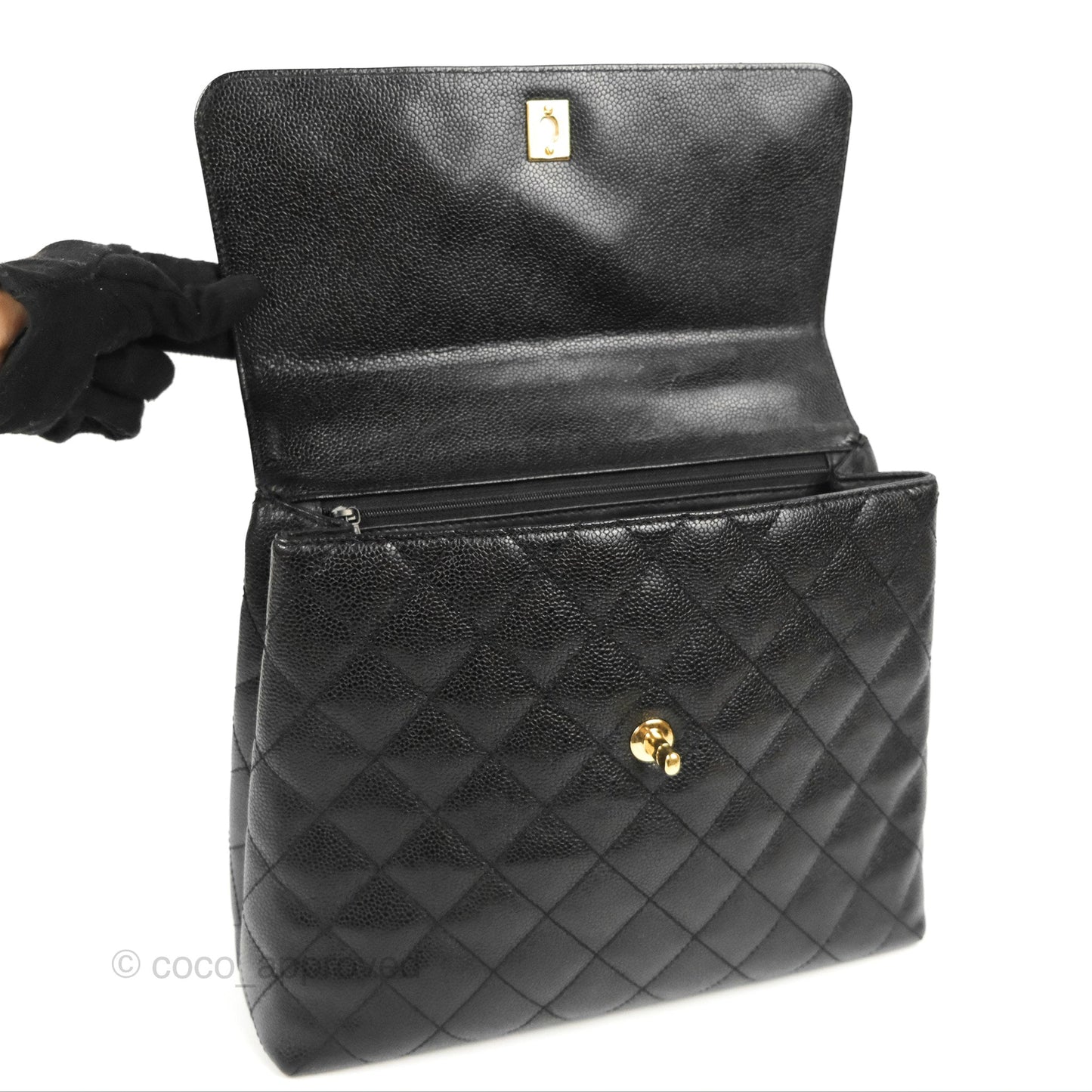 Chanel Vintage Kelly Quilted Flap Black Caviar 24K Gold Hardware